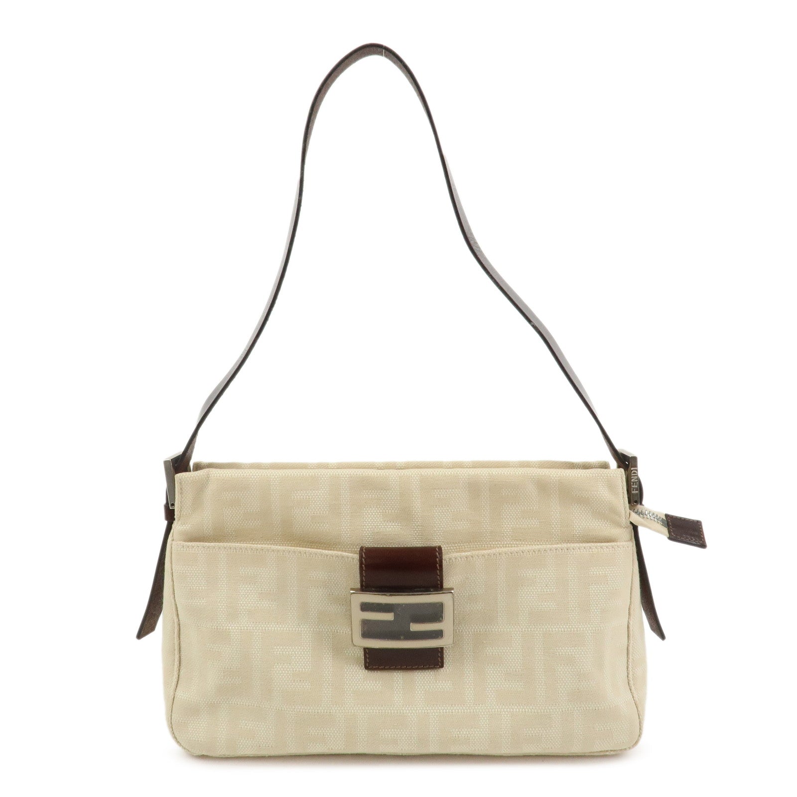 FENDI Zucca Canvas Leather Shoulder Bag Ivory Brown 26566