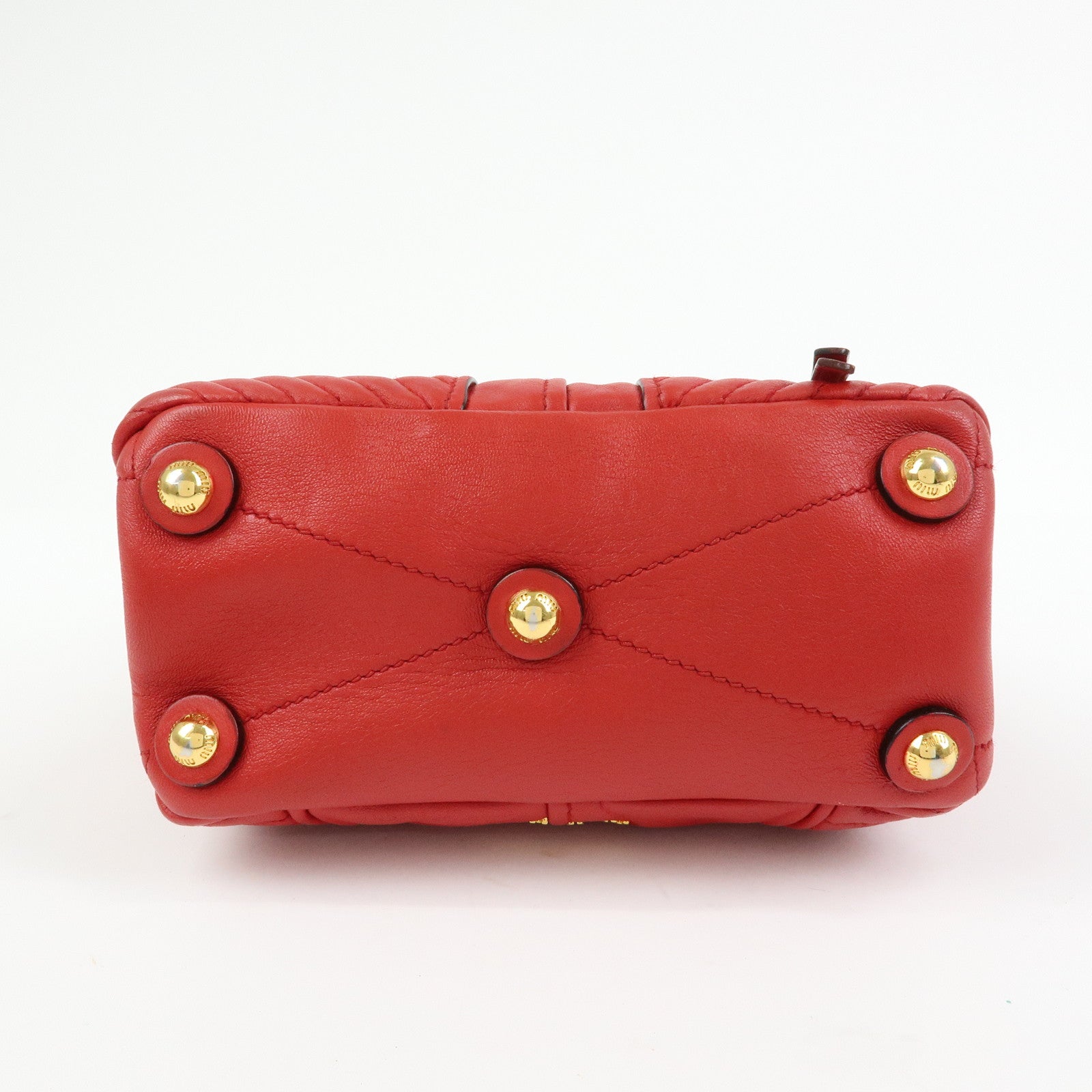 MIU MIU Leather 2Way Bag Hand Bag Shoulder Bag Crossbody Bag Red