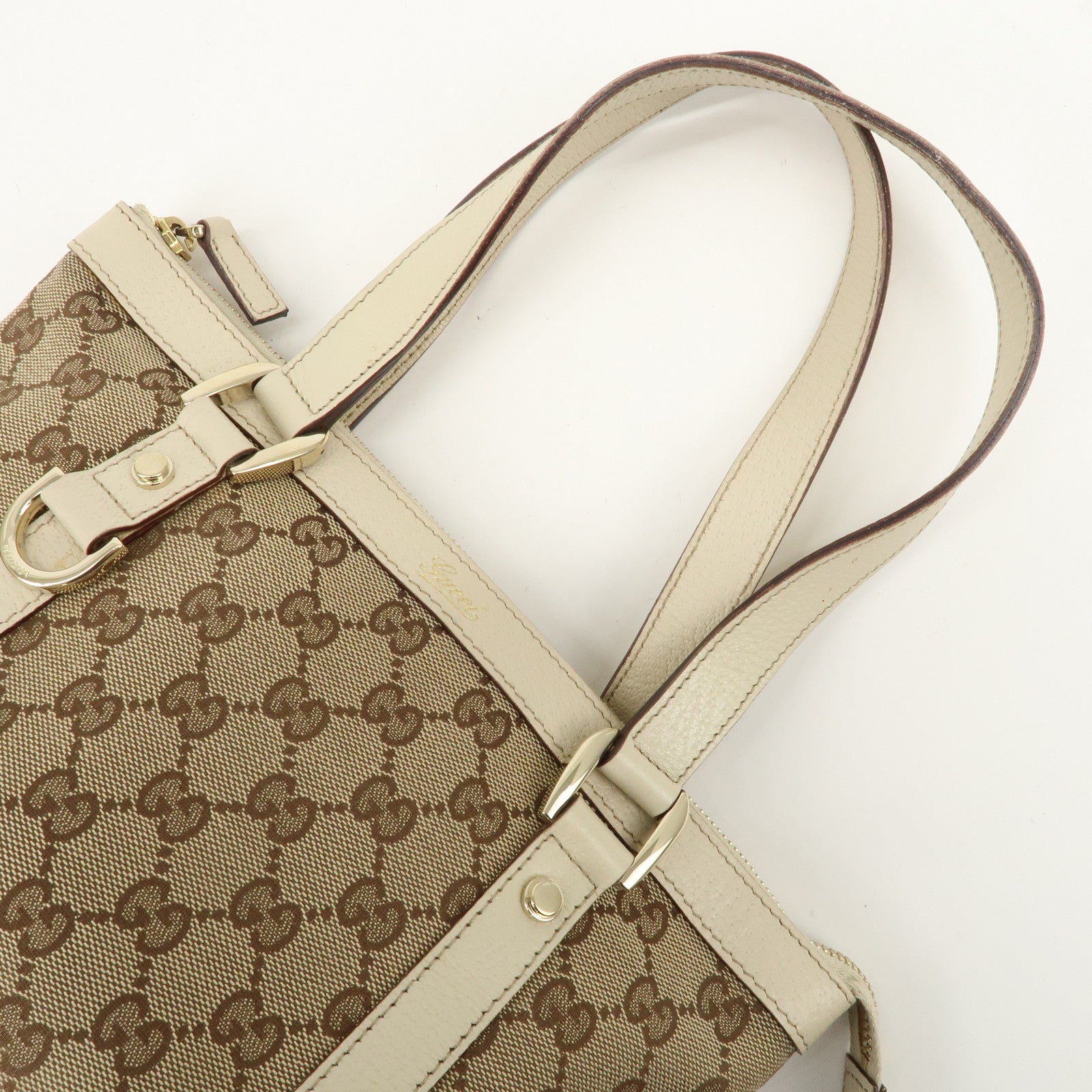 GUCCI Abbey GG Canvas Leather Tote Bag Hand Bag Beige Ivory 141471