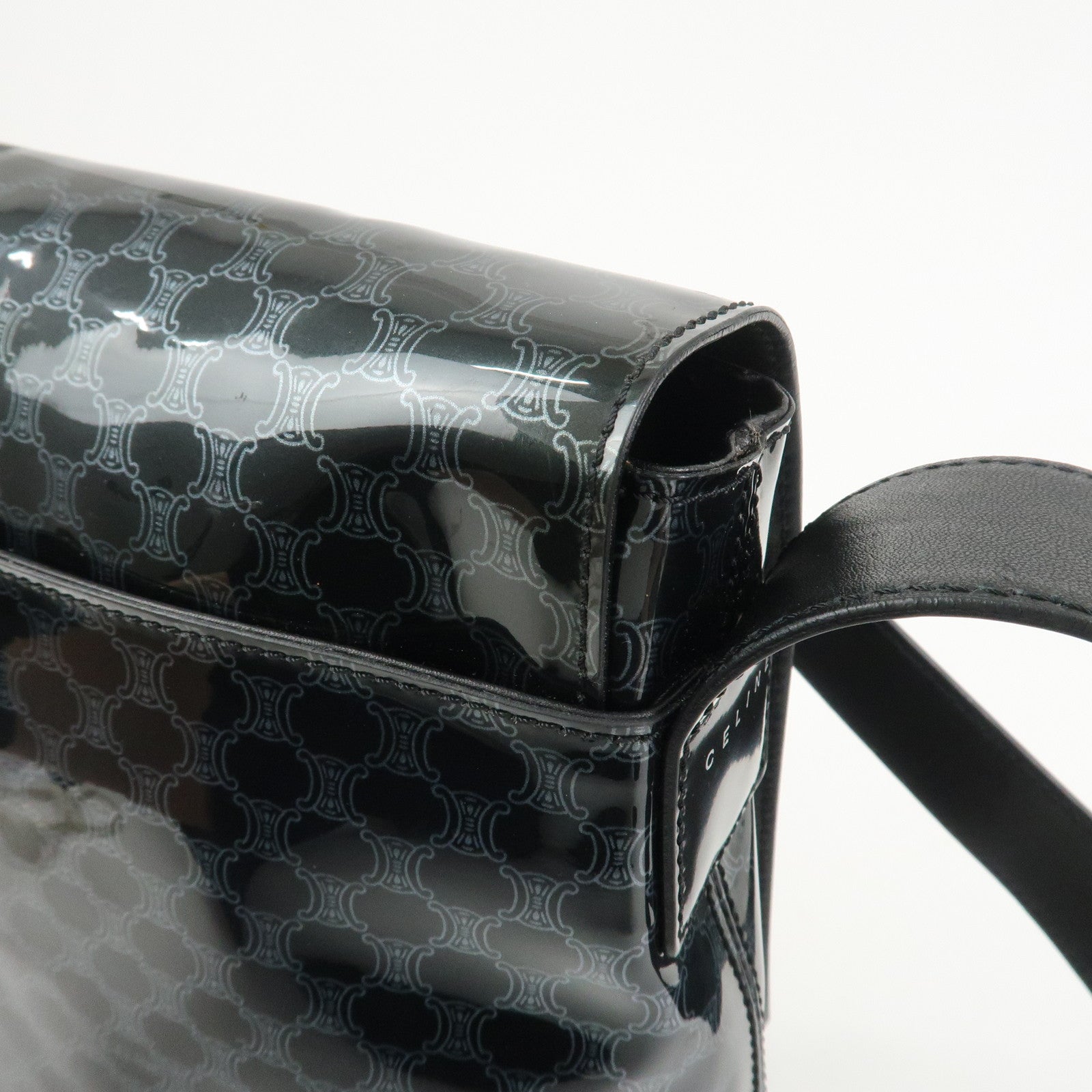CELINE Macadam Vinyl Leather Shoulder Bag Crossbody Bag Black