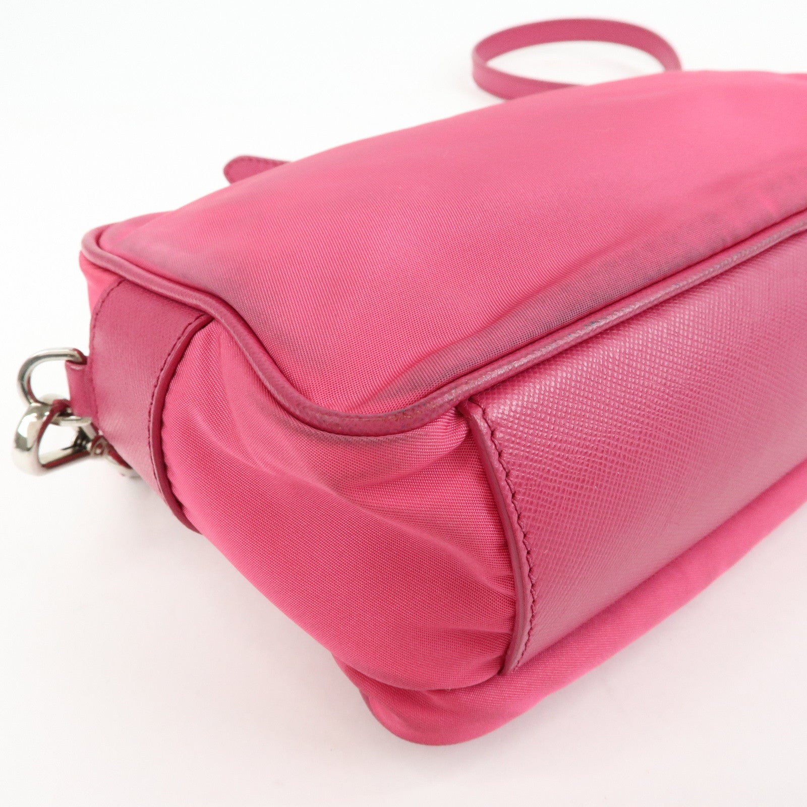 PRADA Triangle Logo Nylon Leather Shoulder Bag Pink BT1010
