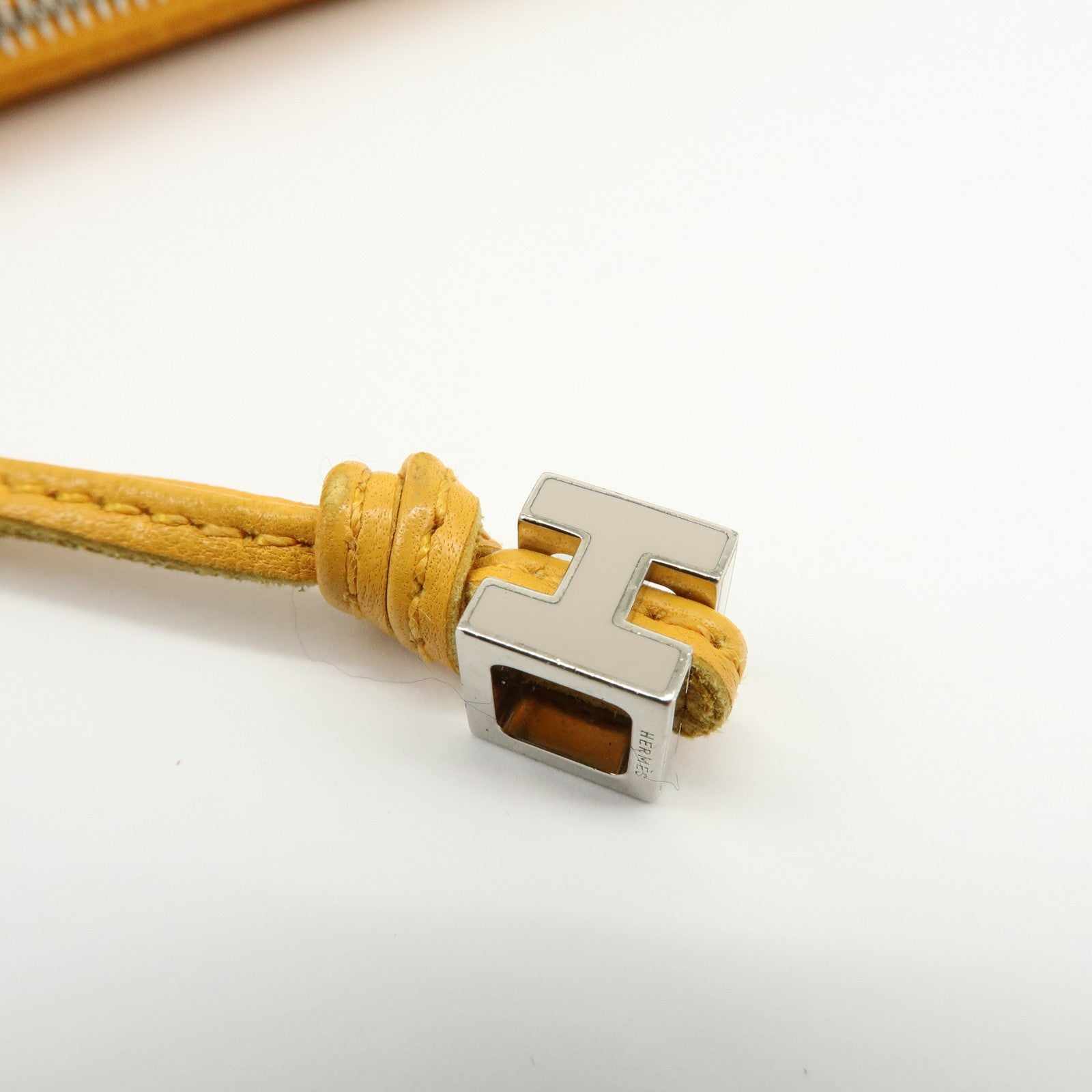 HERMES Leather Cosmetic Pouch Jewelry Pouch ☐P Stamped Yellow