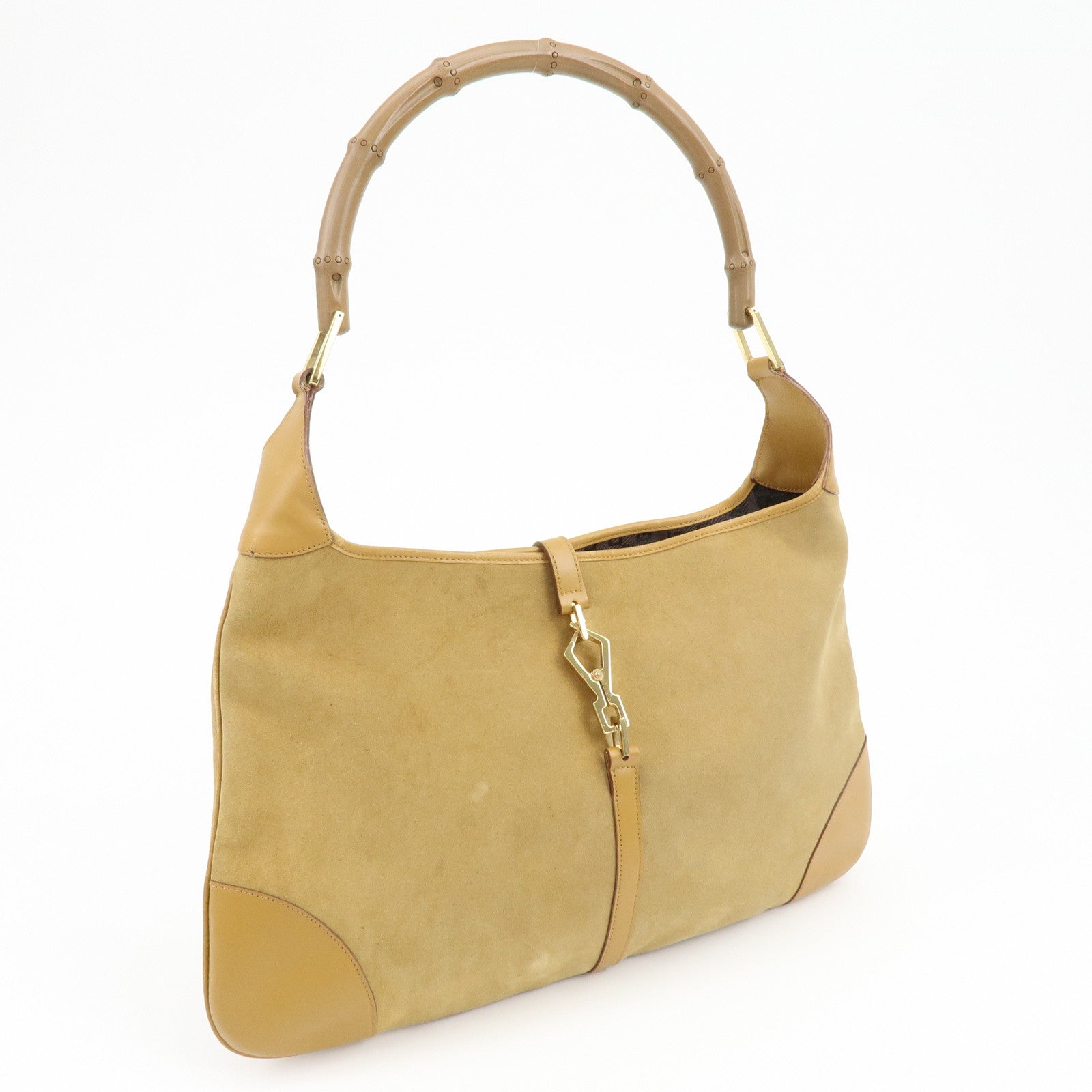 GUCCI Bamboo Suede Leather Kandinsky Shoulder Bag Beige 001・4061