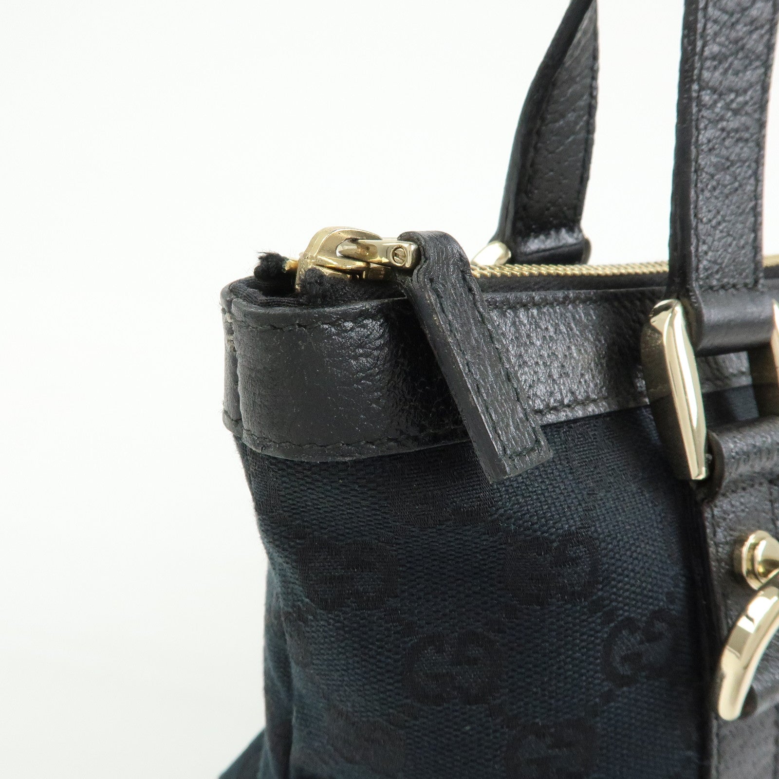 GUCCI Abbey GG Canvas Leather Tote Bag Hand Bag Black 141471