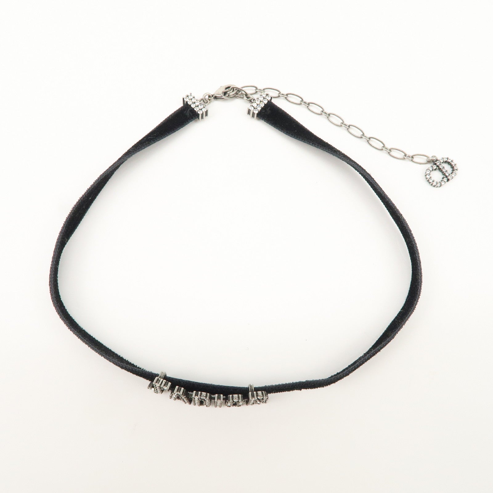 Christian Dior Metal Velour Rhine Stone Choker Black Silver