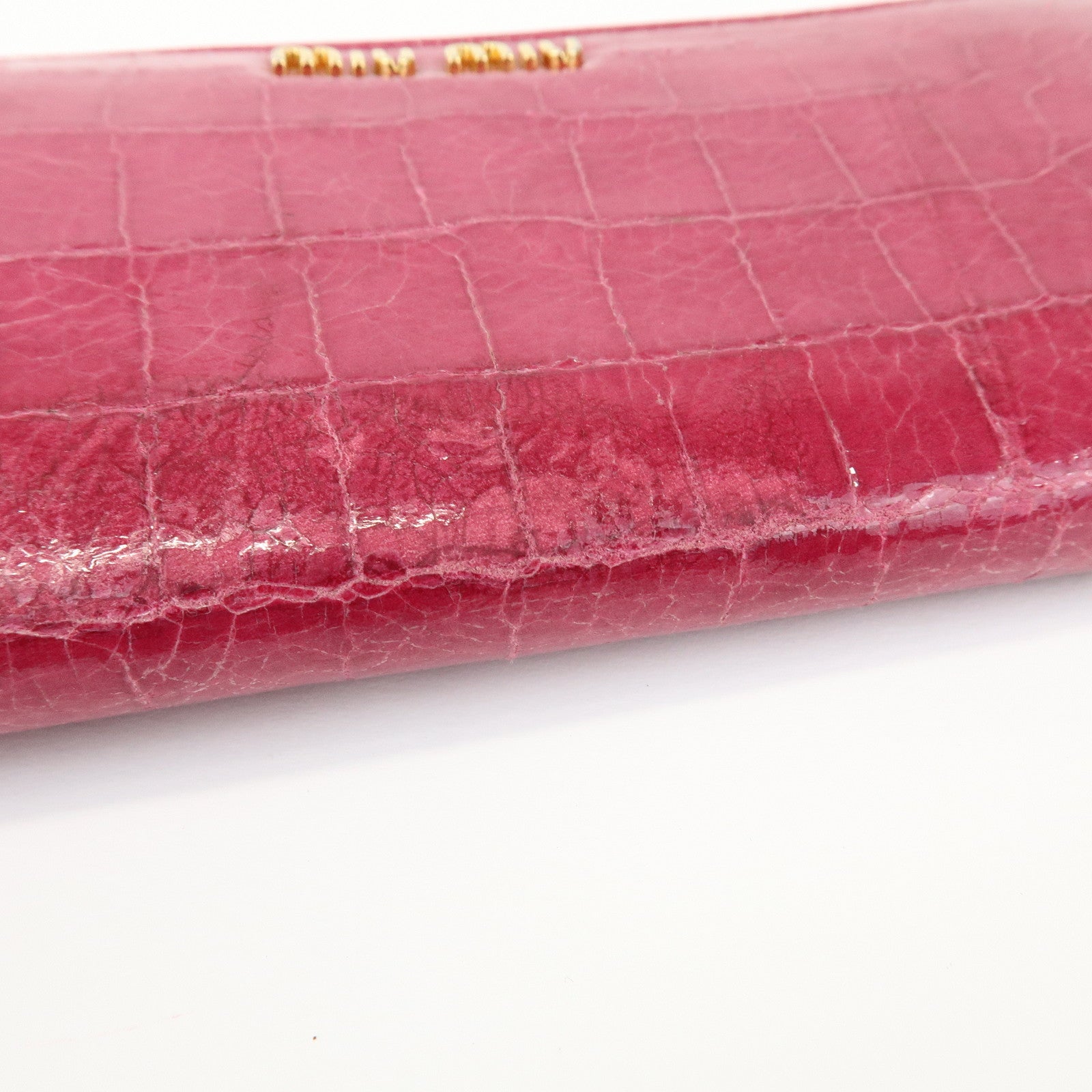 MIU MIU Logo Embossed Leather Zippy Long Wallet Pink Gold