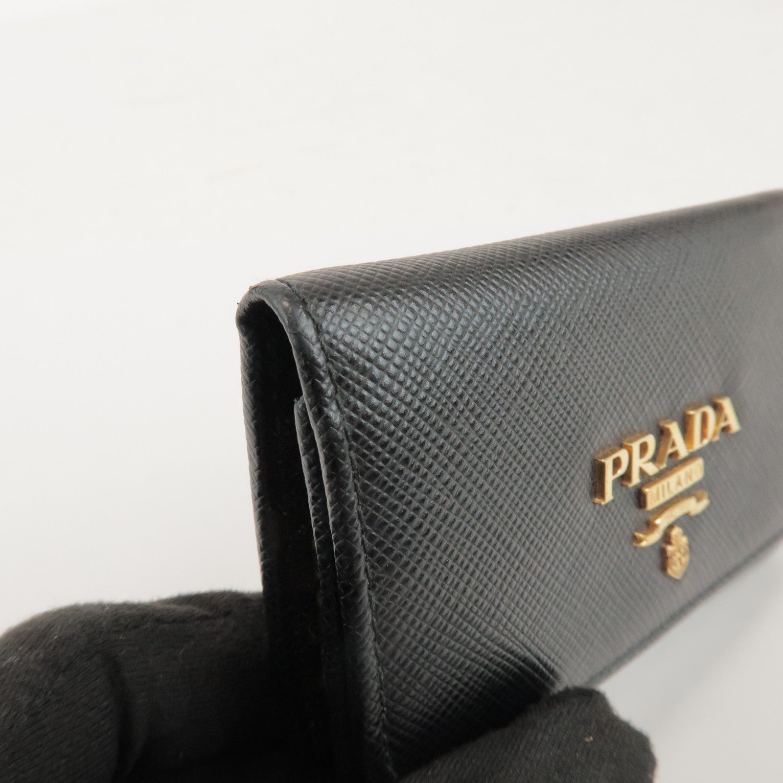 PRADA Saffiano Leather 4 Rings Key Case Key Holder Black 1PG004