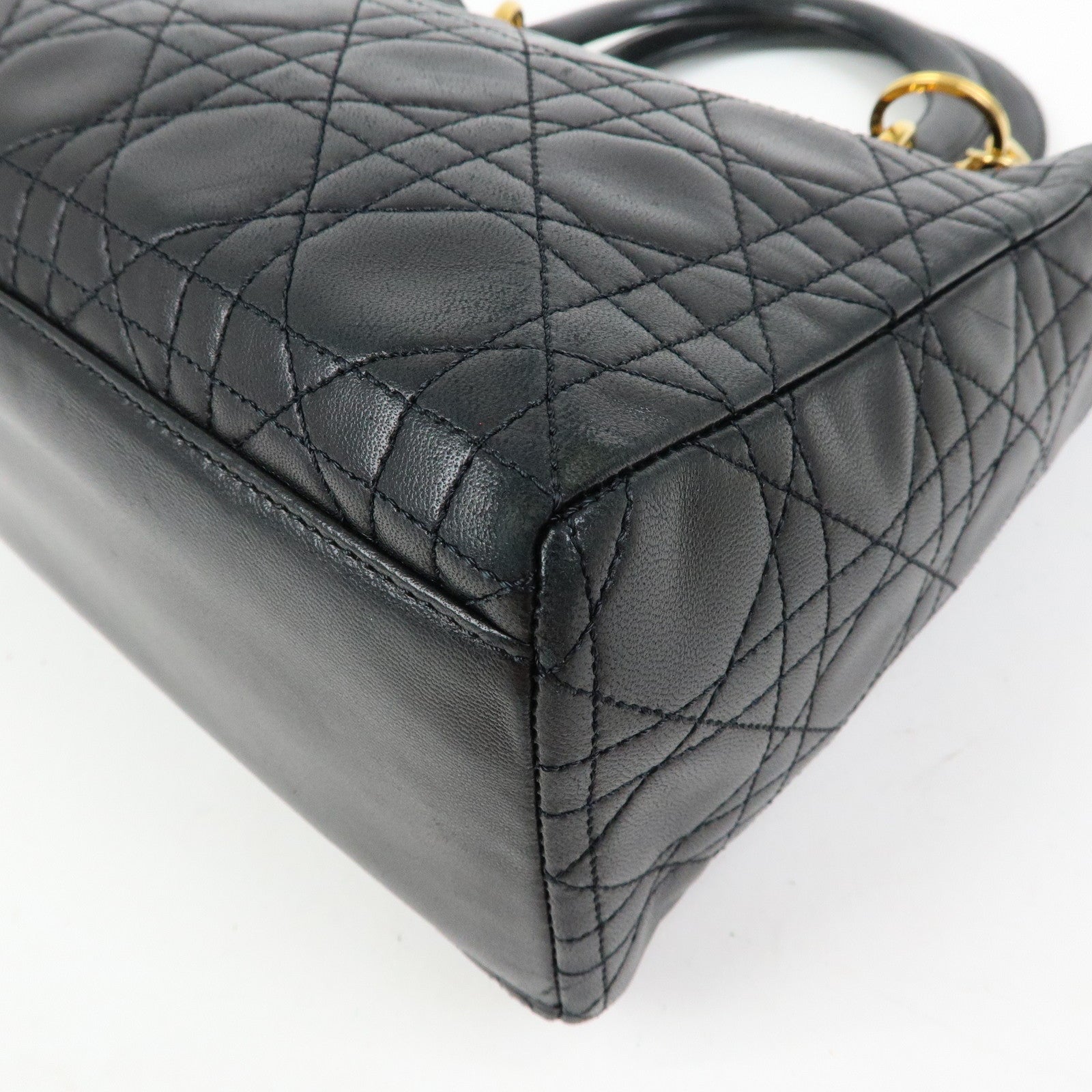 Christian Dior Lady Dior Leather 2Way Bag Hand Bag Black