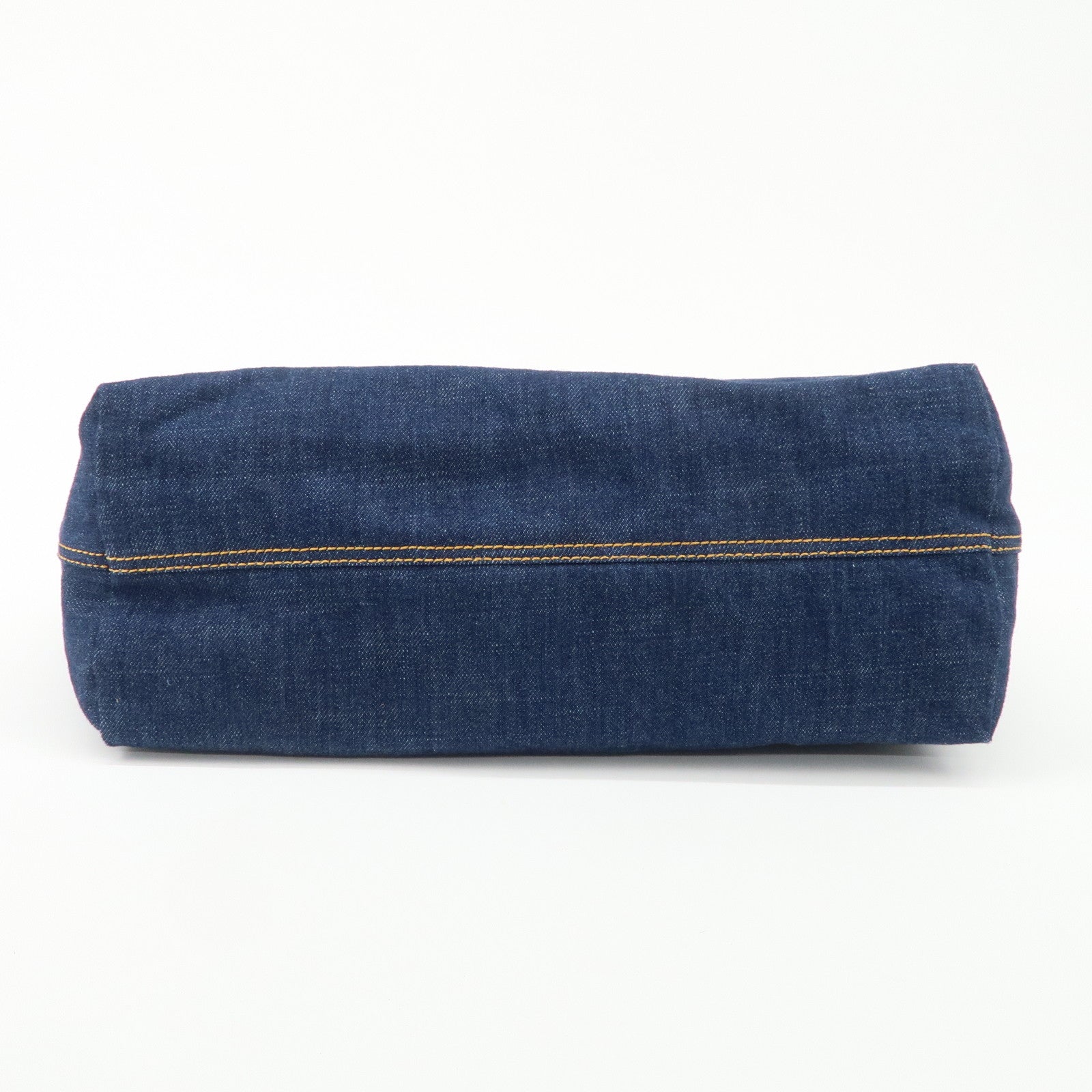 FENDI Denim Tote Bag Hand Bag Logo Charm Navy