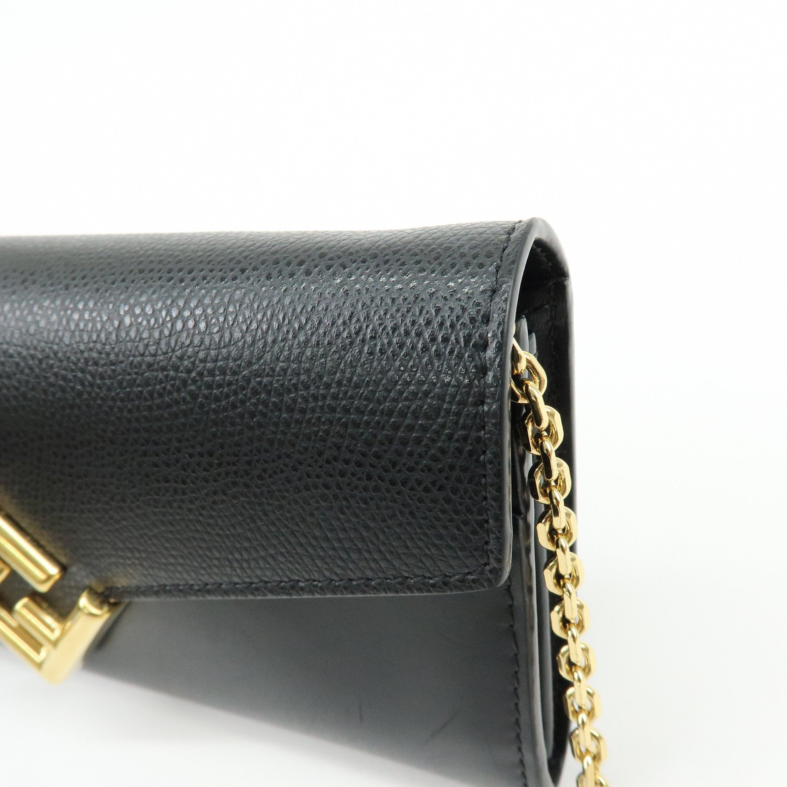FENDI Leather Chain Wallet WOC Black 8M0365