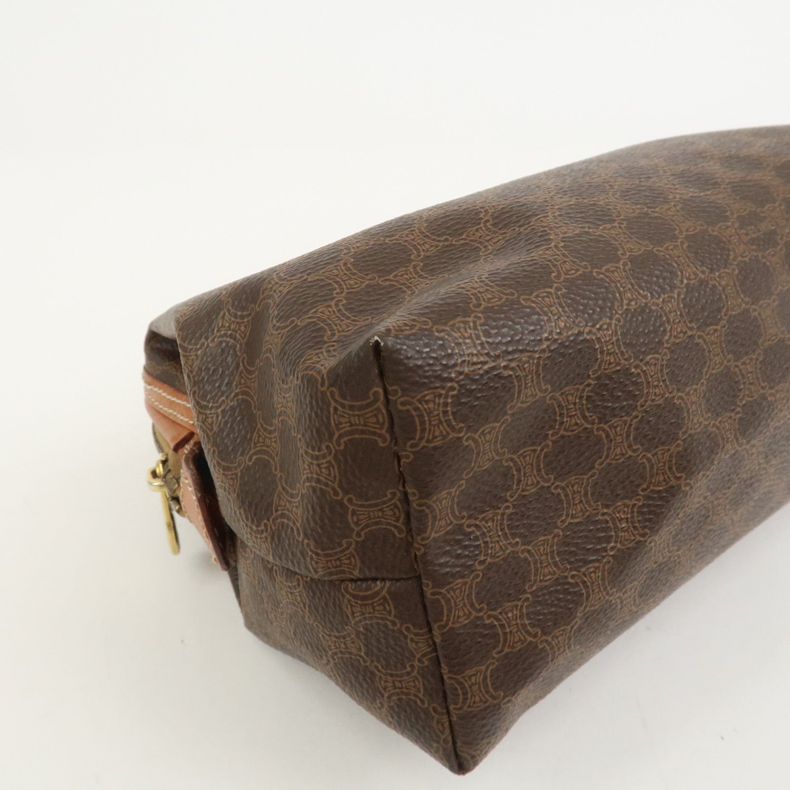 CELINE Macadam PVC Canvas Leather Cosmetic Pouch Brown
