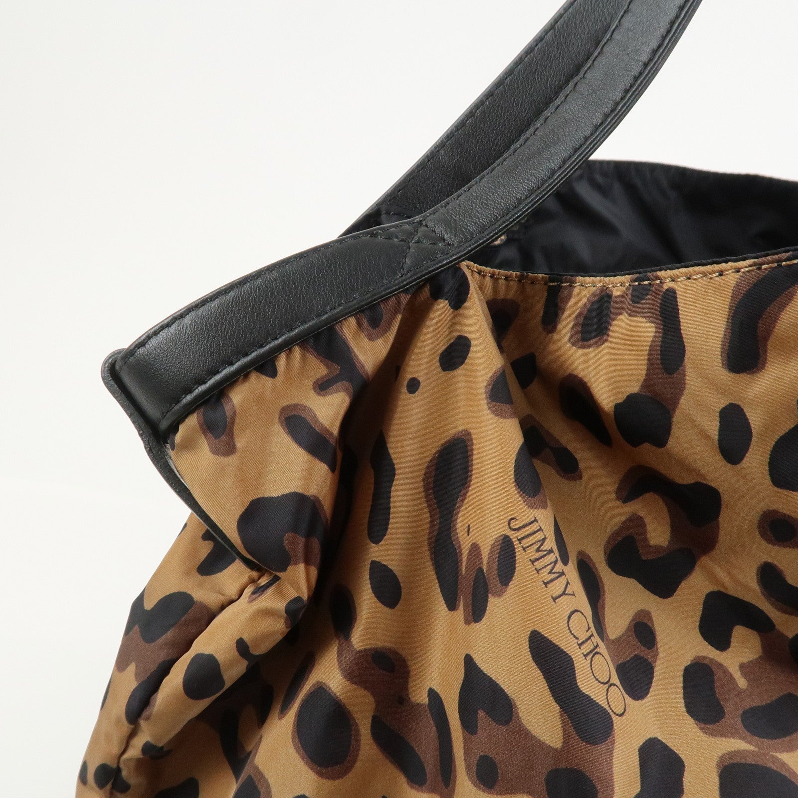 JIMMY CHOO Nylon Tote Bag Shoulder Bag Leopard Brown Black