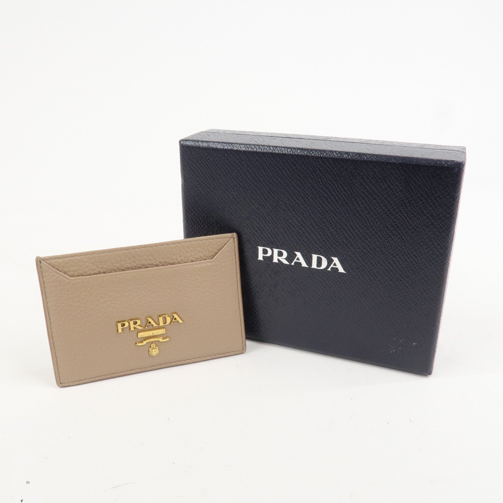 PRADA Leather Card Case Card Holder Beige 1MC208