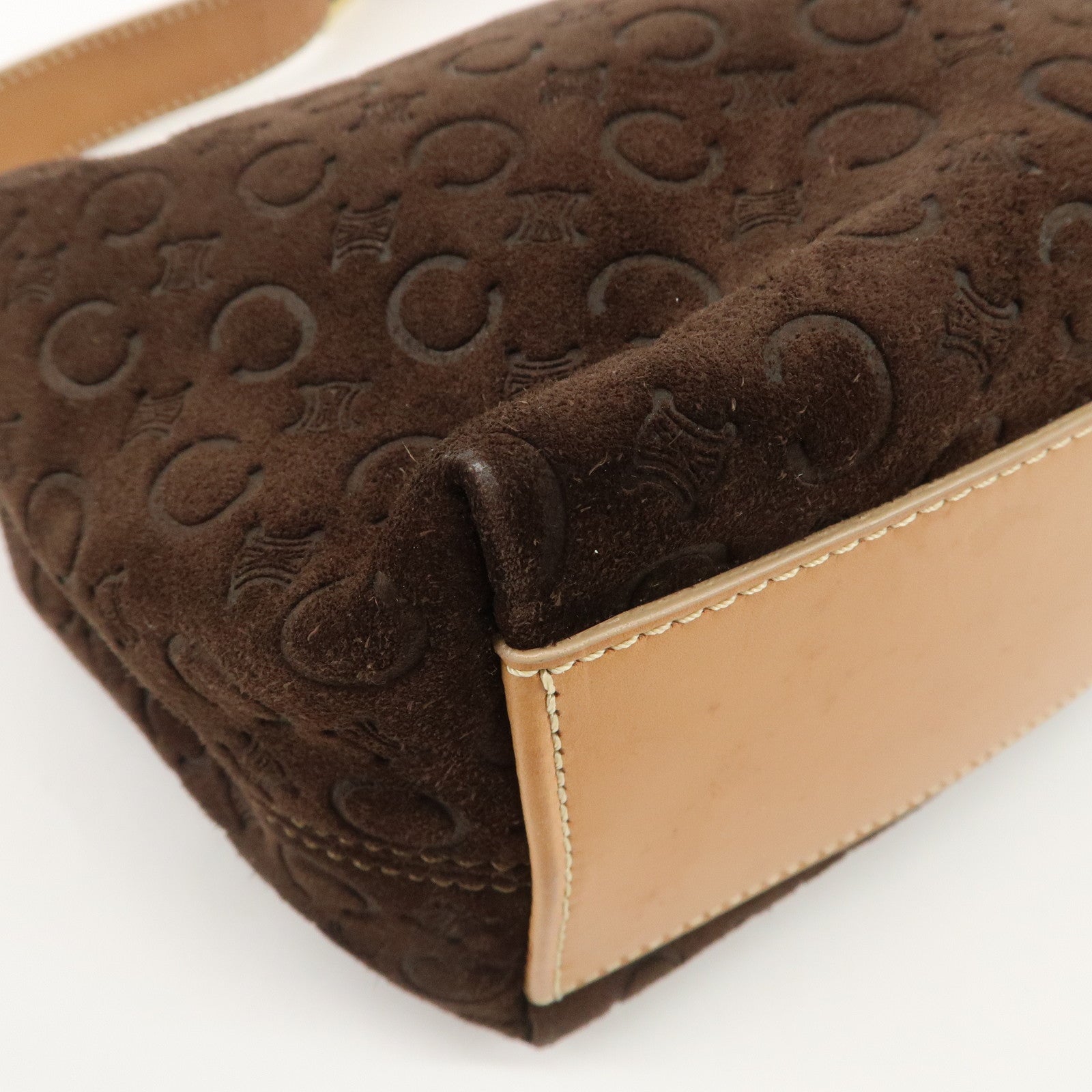 CELINE Macadam Leather Suede Shoulder Bag Hand Bag Brown