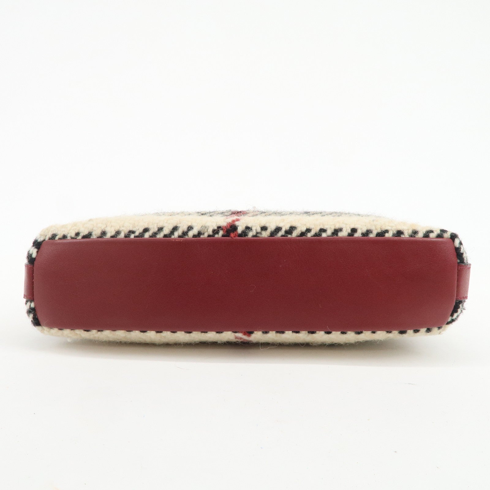 BURBERRY Wool Leather Hand Bag Plaid Wine Red Beige