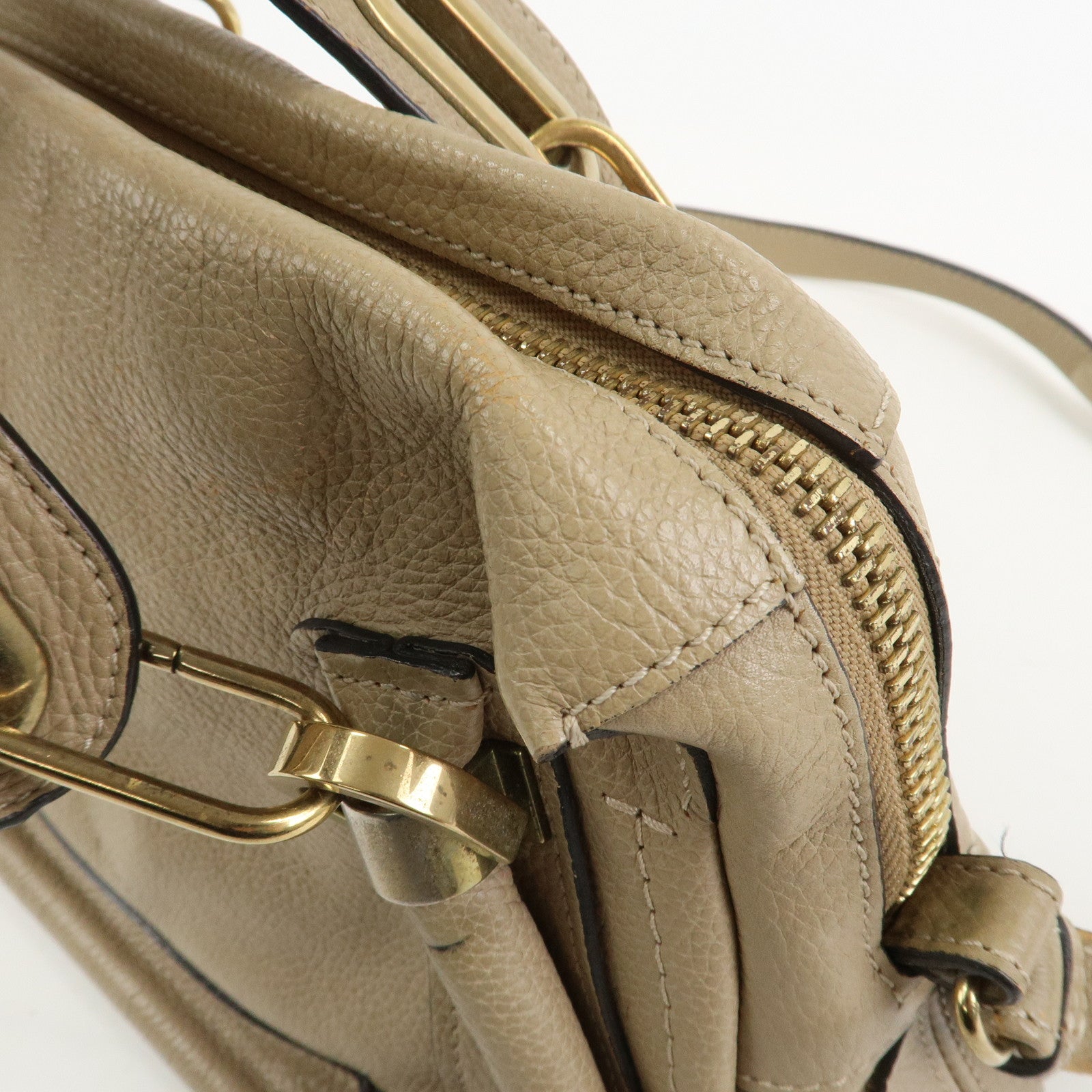 Chloe Parati Leather 2WAY Bag Shoulder Bag Beige