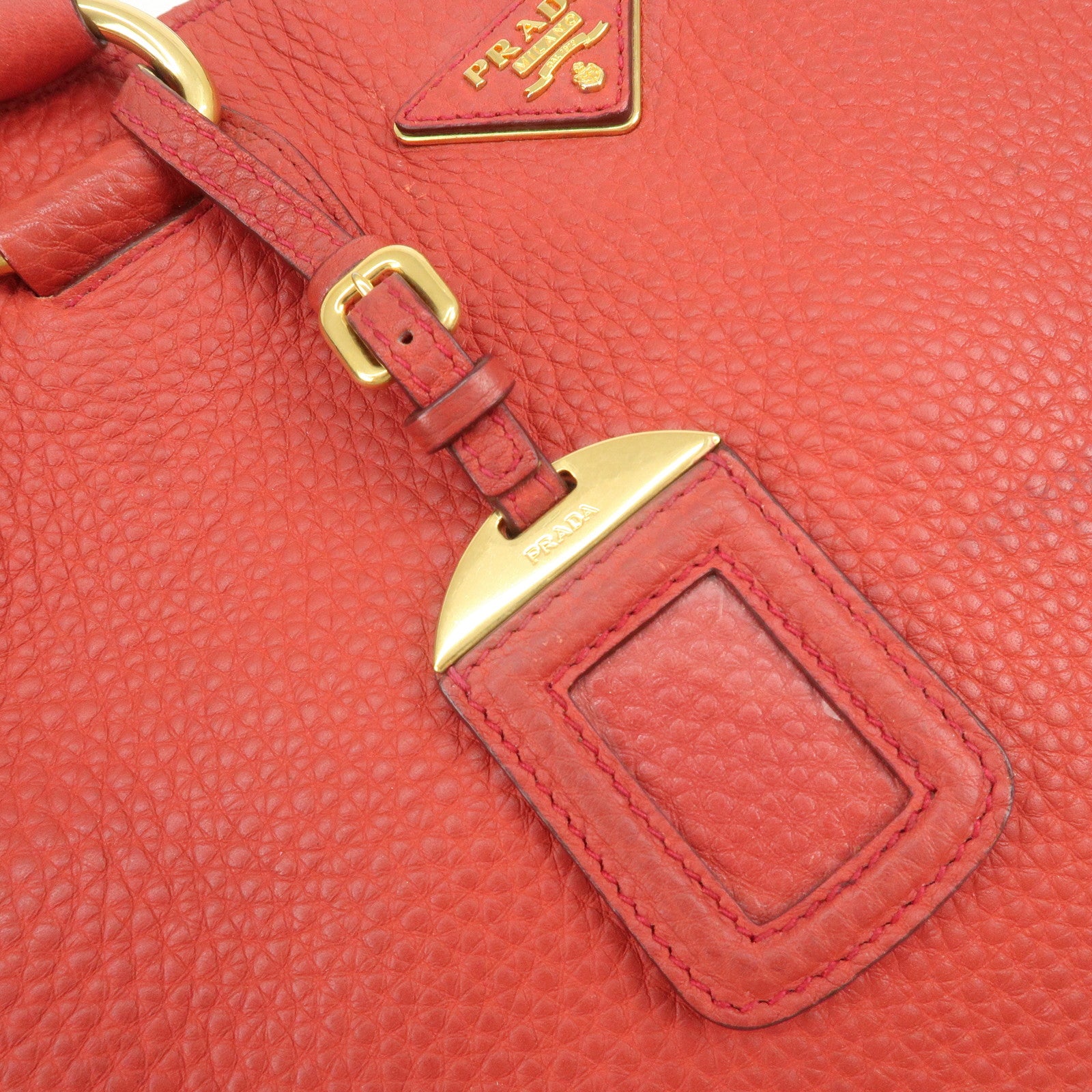 PRADA Triangle Logo Leather 2Way Tote Bag Shoulder Bag Red BN1713