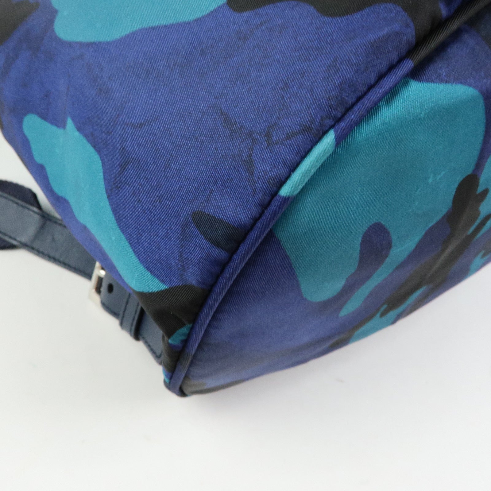 PRADA Triangle Logo Nylon Leather Backpack Camouflage Motif Blue