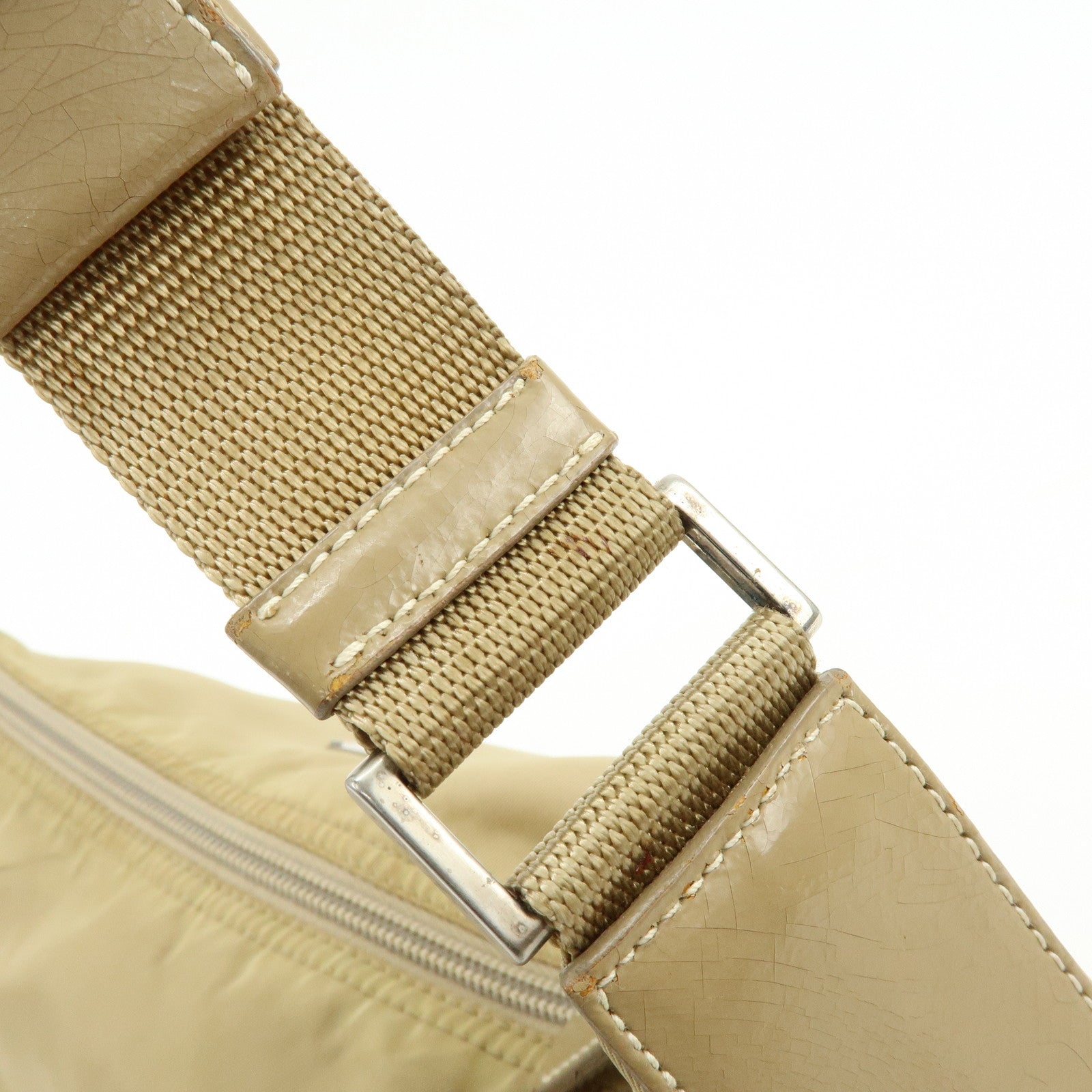 PRADA Triangle Logo Nylon Leather Shoulder Bag Hand Bag Beige