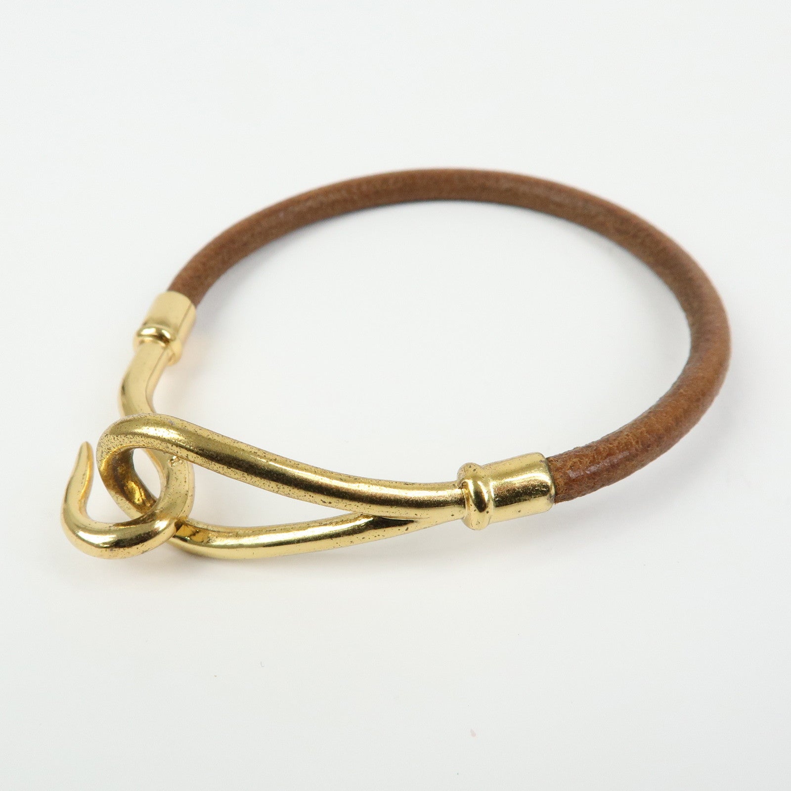 HERMES Jumbo Choker Leather Metal Bracelet Brown Gold