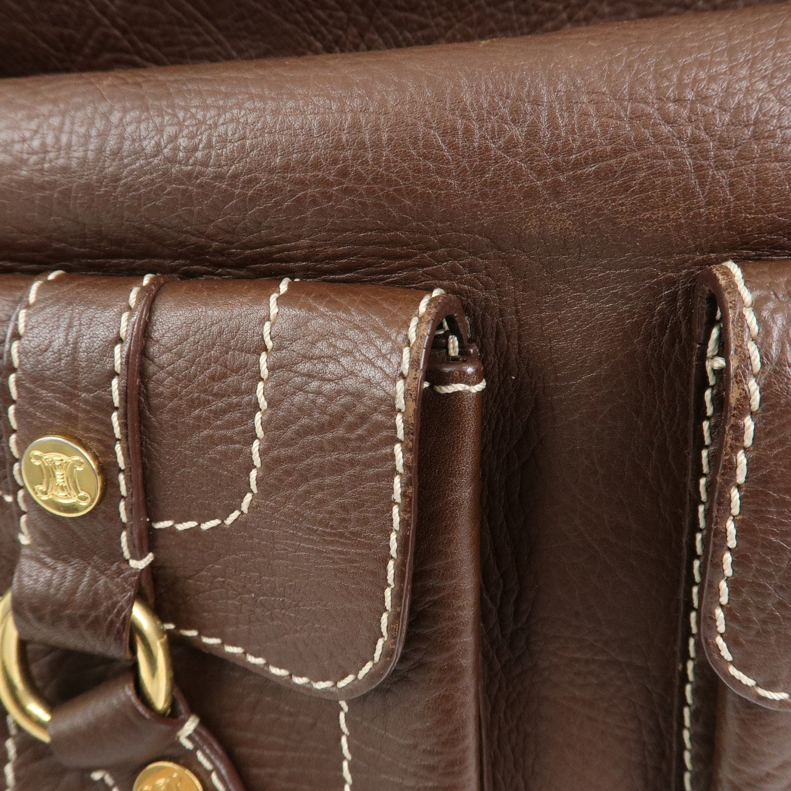 CELINE Macadam Logo Leather Hand Bag Shoulder Bag Brown