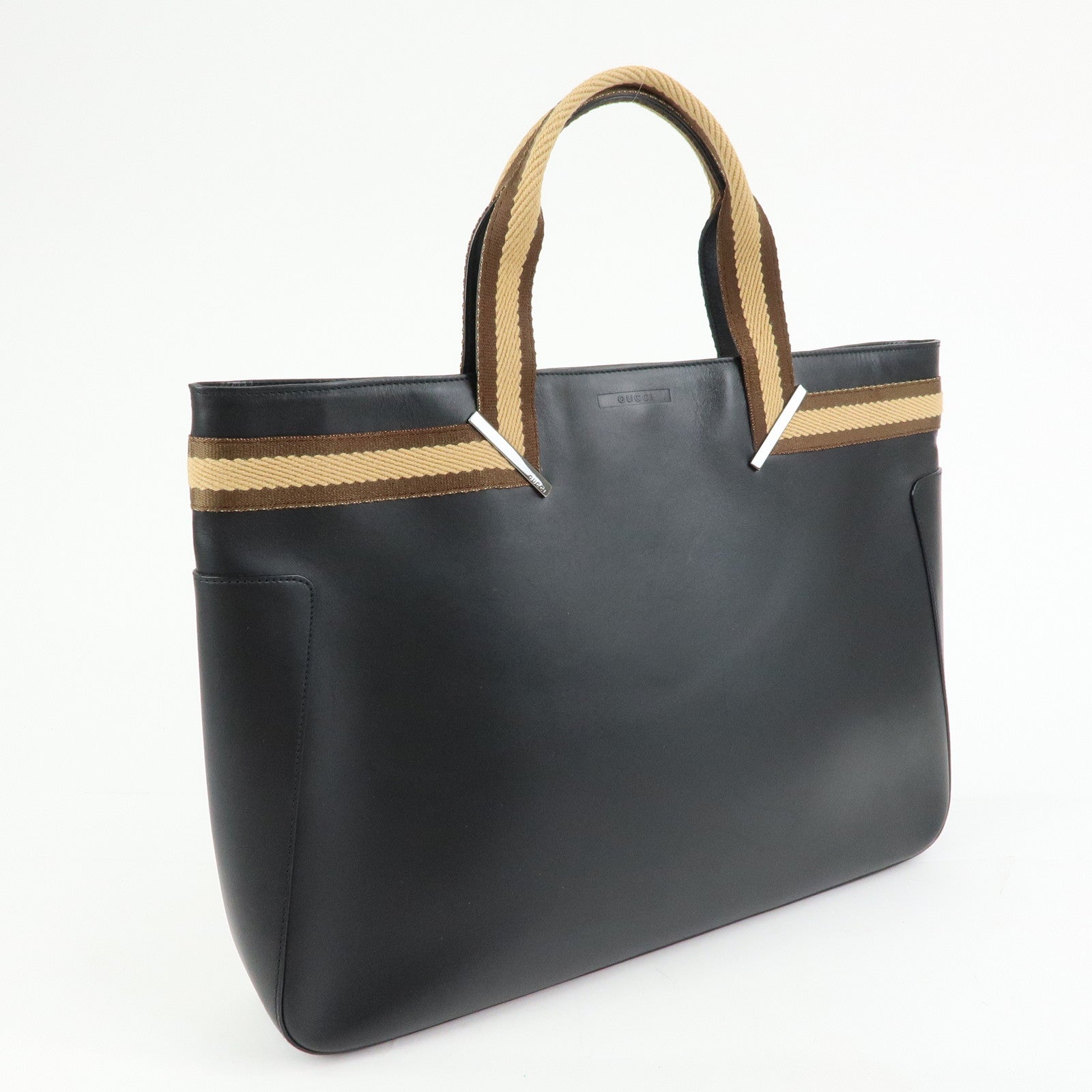GUCCI Sherry Leather Tote Bag Hand Bag Black Brown 002.1134