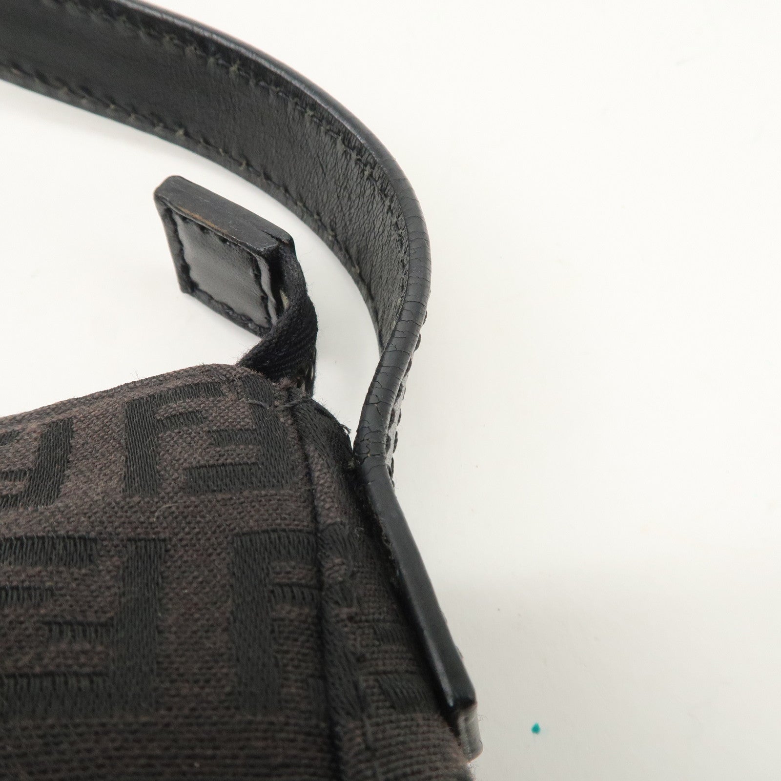 FENDI Zucchino Canvas Leather Shoulder Bag Black Brown 8BR444 Used