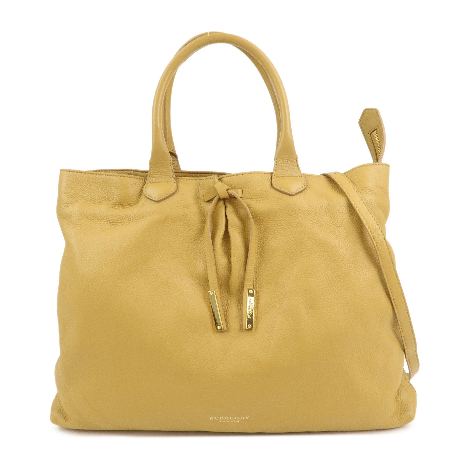BURBERRY Logo Leather 2Way Bag Shoulder Hand Bag Mustard