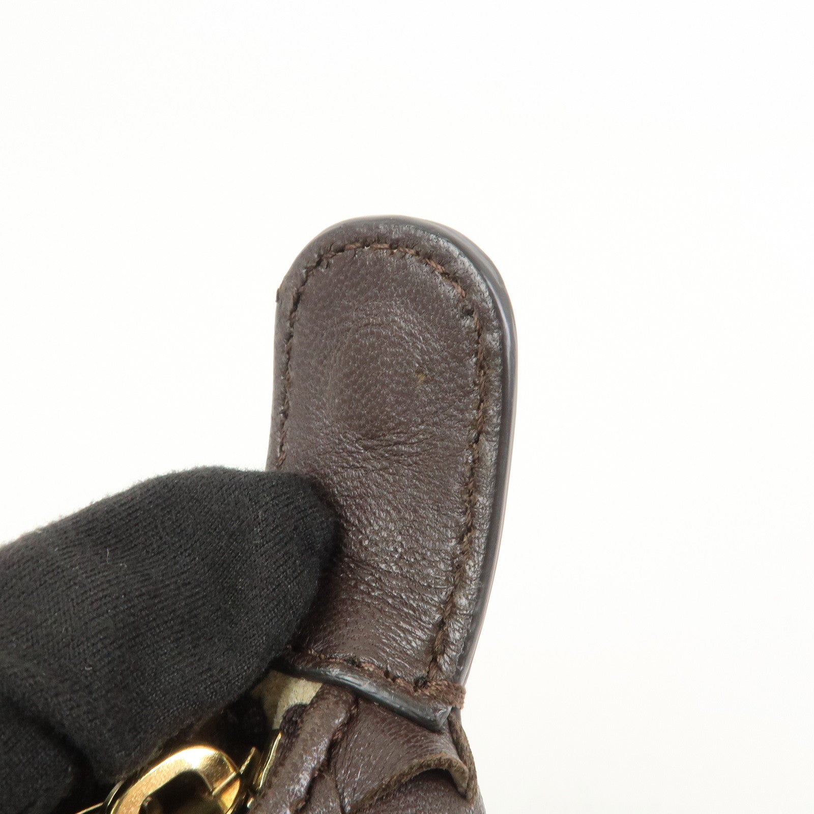 BOTTEGA VENETA Intrecciato Lamb Skin Hand Bag Boston Bag Dark Brown