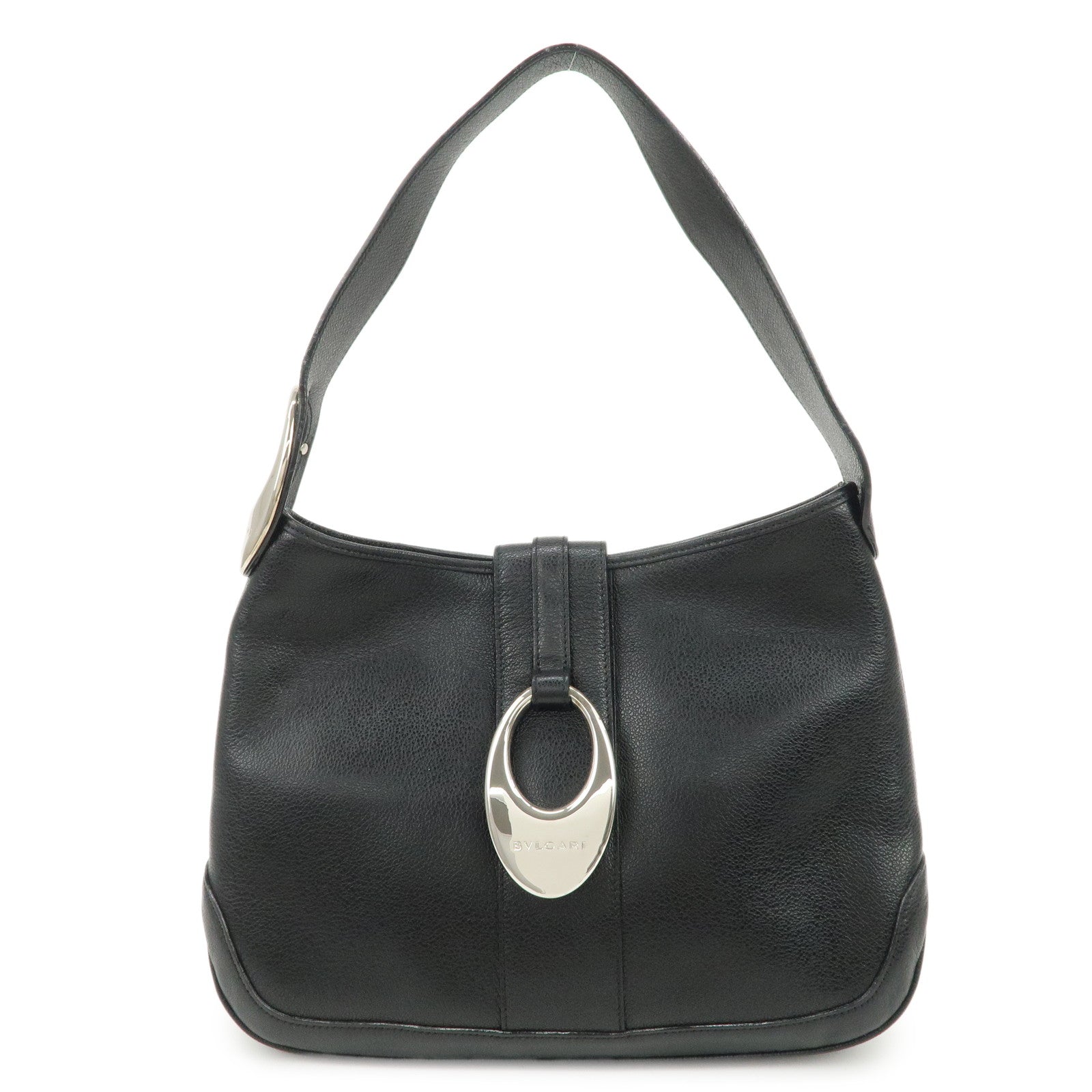 BVLGARI Logo Leather Shoulder Bag Hand Bag Black