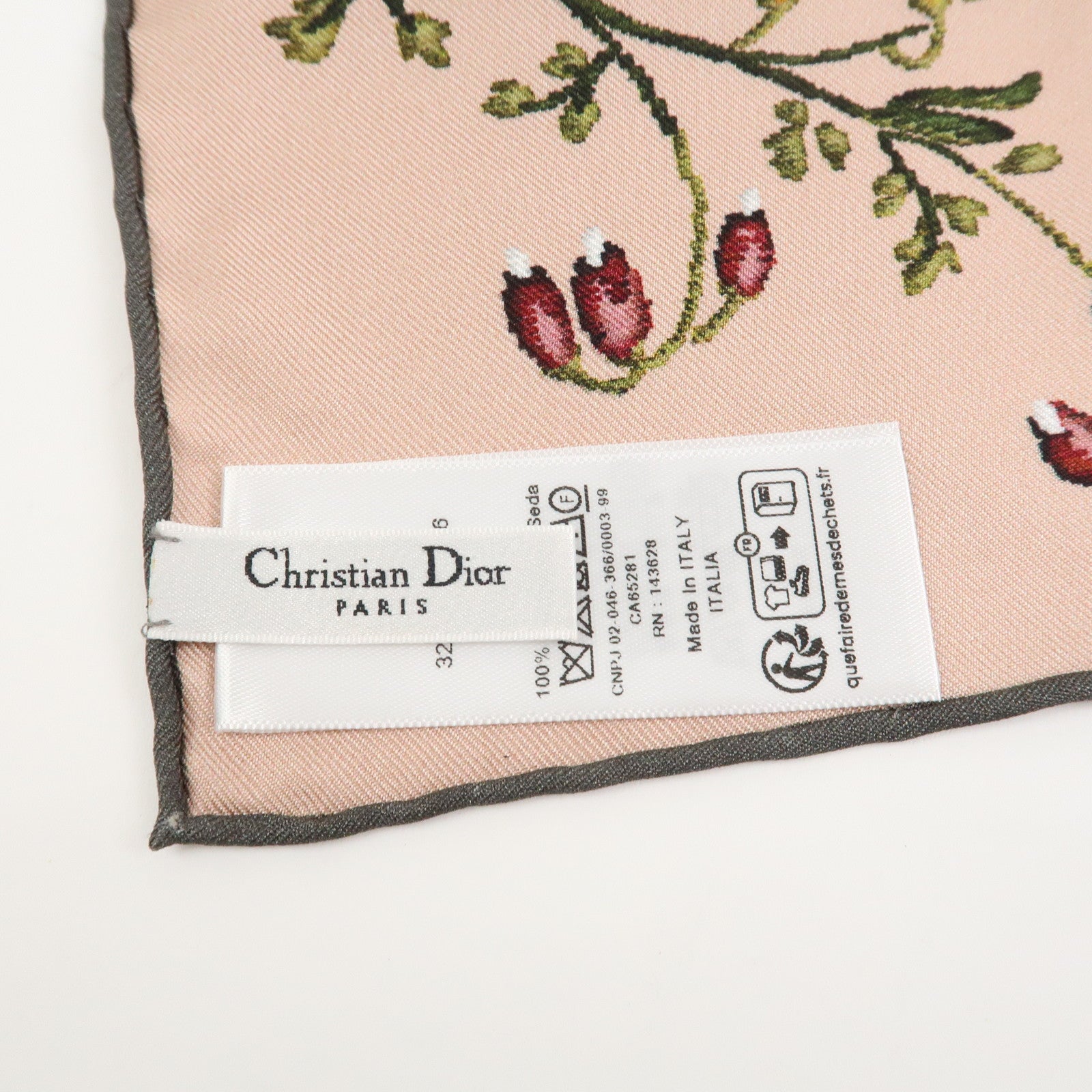 Christian Dior Logo Silk 100%  Bird-and-Flower Scarf Pink