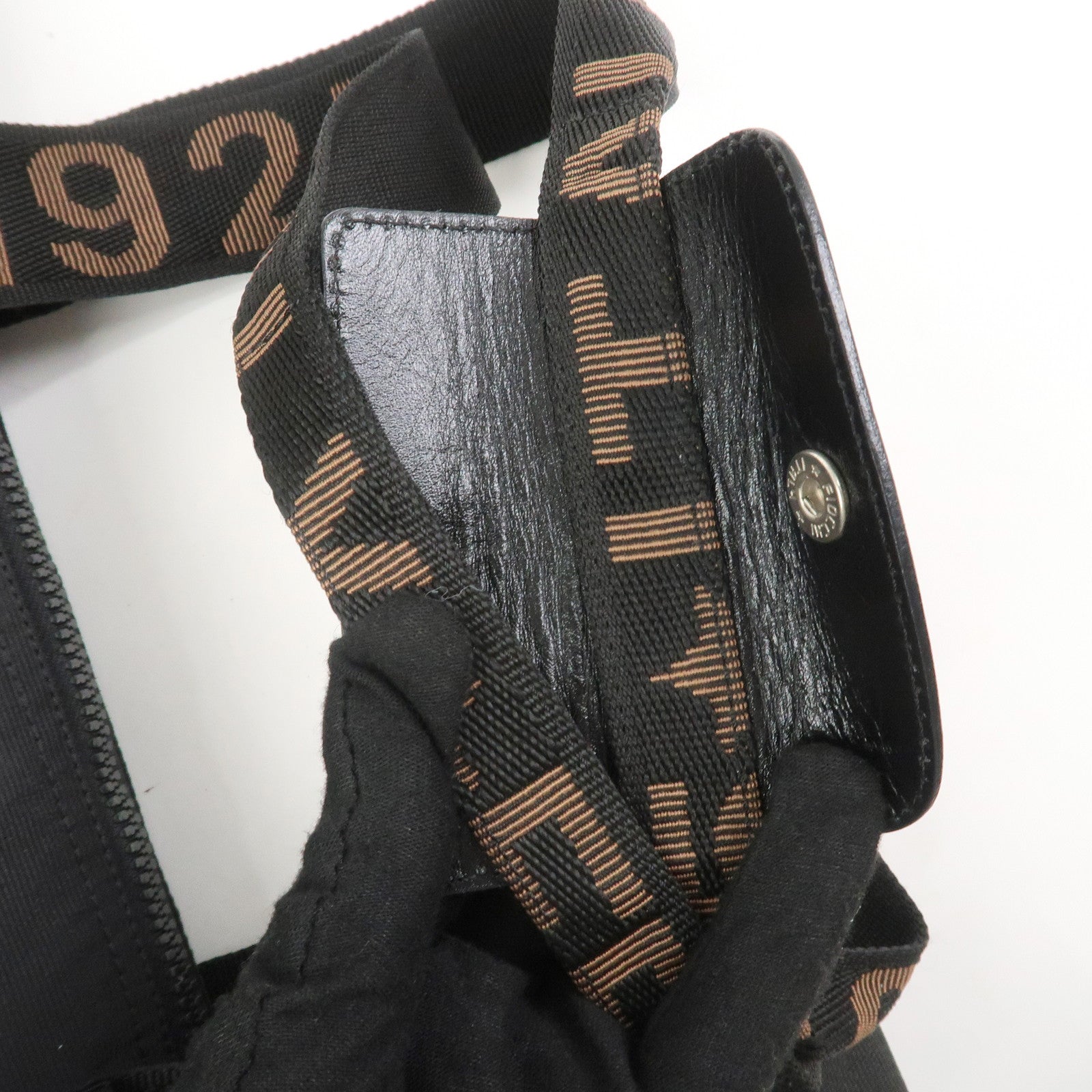 FENDI Nylon Leather Tote Bag Boston Bag Black 26680