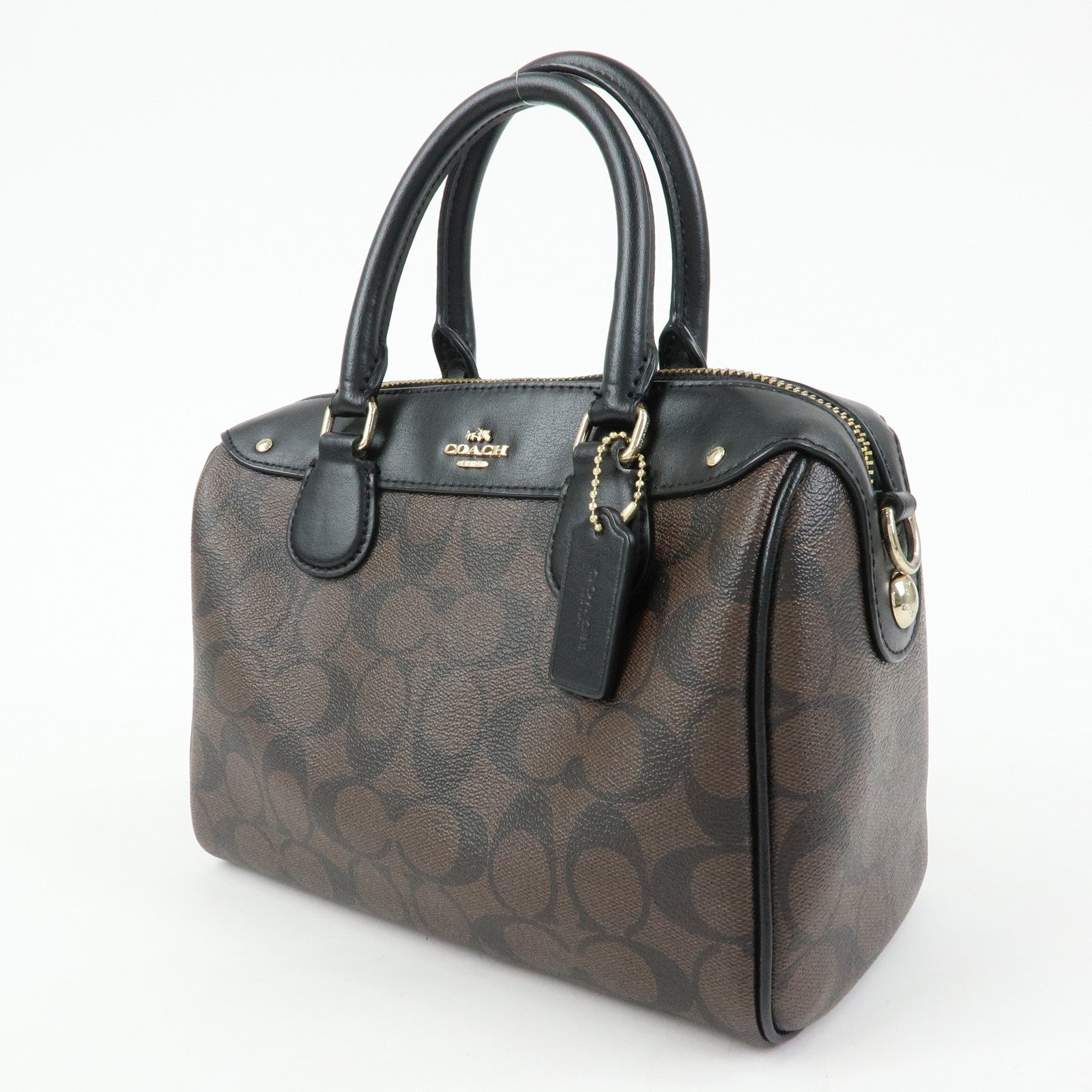 COACH Signature PVC Leather 2Way Shoulder Bag Hand Bag Dark Brown