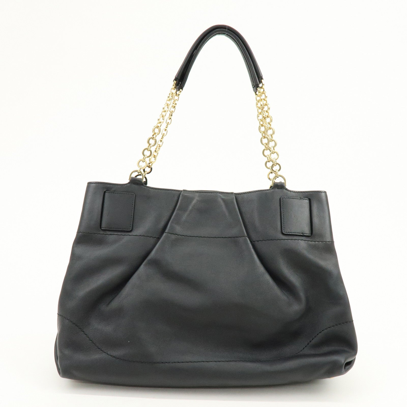 Ferragamo Gancini Leather Tote Bag Hand Bag Shoulder Bag Black
