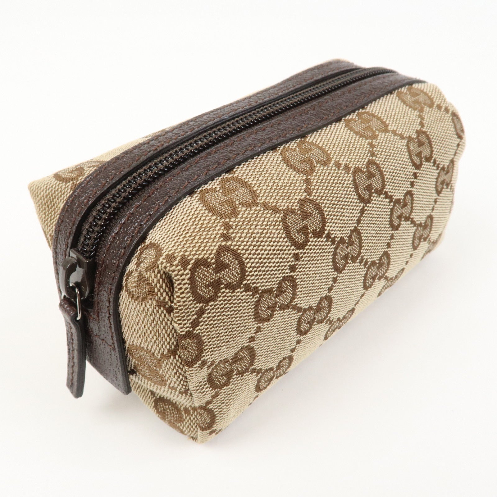 GUCCI GG Monogram Canvas Leather Pouch Cosmetic Case Brown 29596