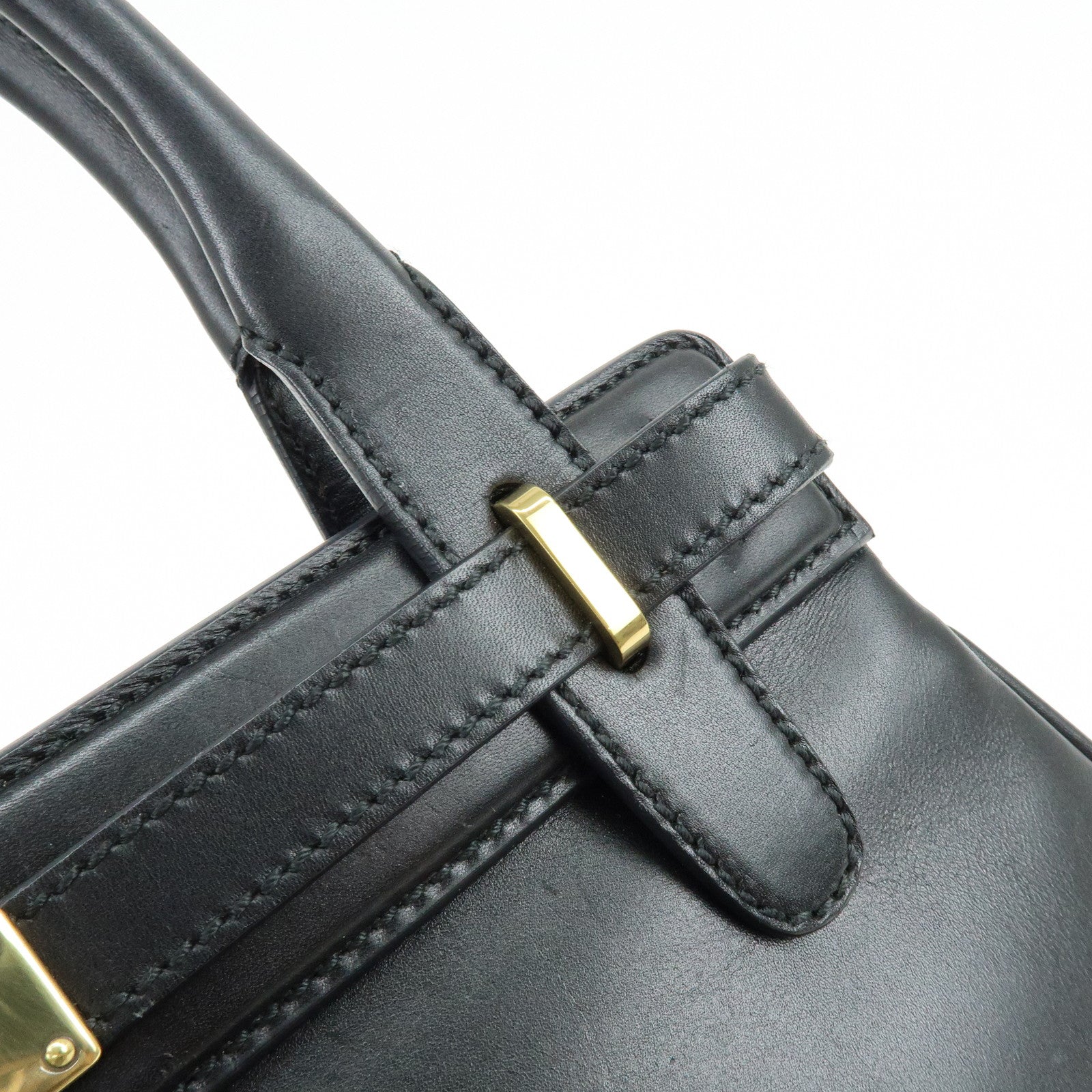 GUCCI Logo Leather Turn-lock Hand Bag Black 102119