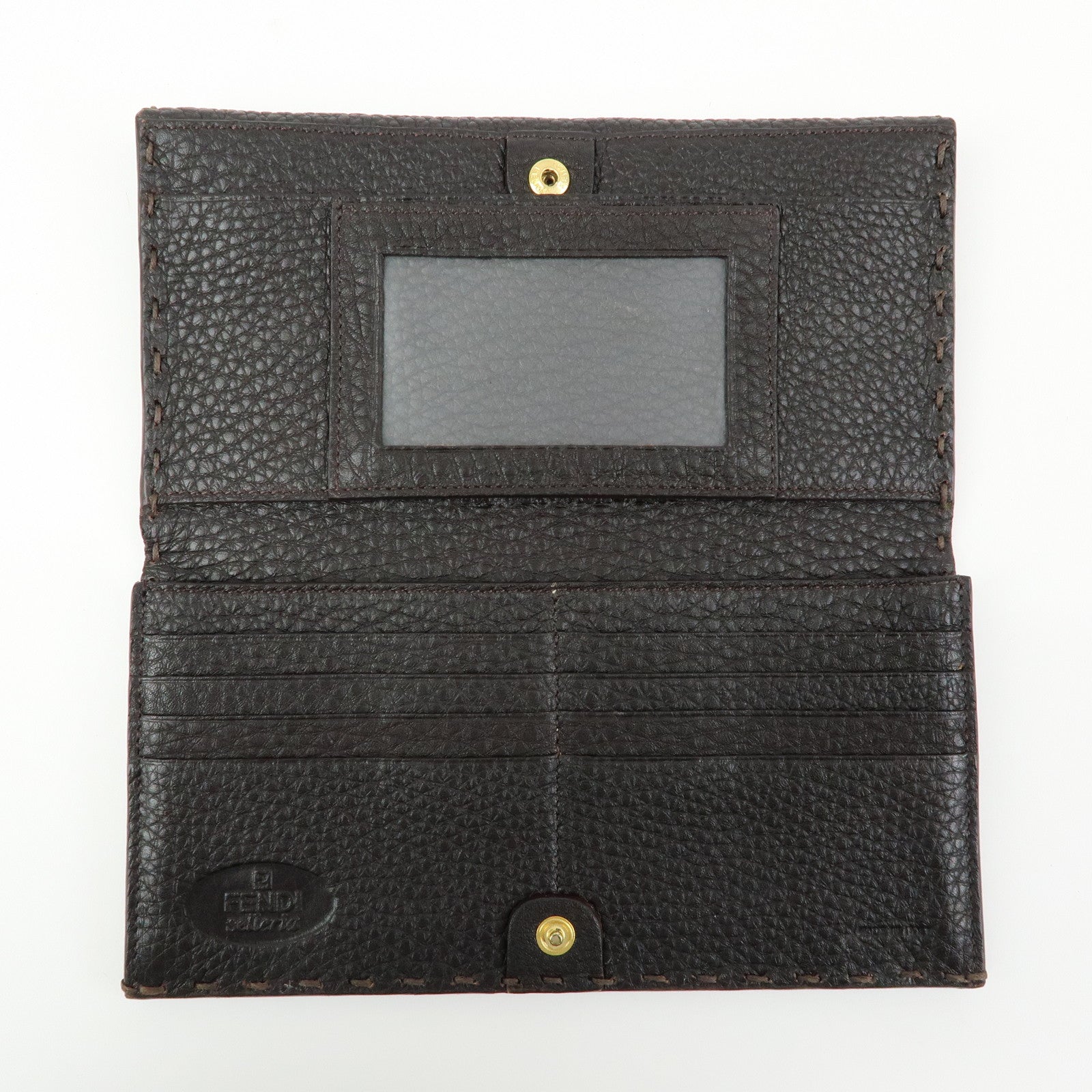 FENDI Selleria Leather Long Flap Wallet Dark Brown 8M0144