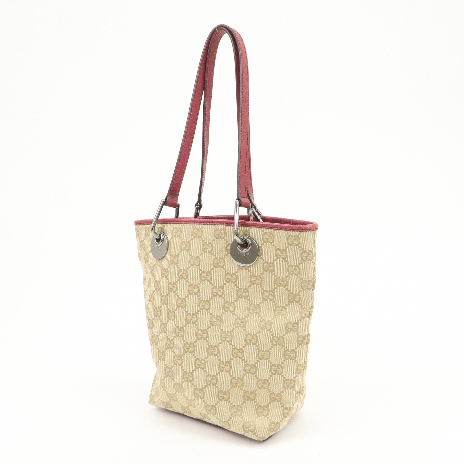 GUCCI GG Monogram Canvas Leather Tote Bag Hand Bag Beige 120840