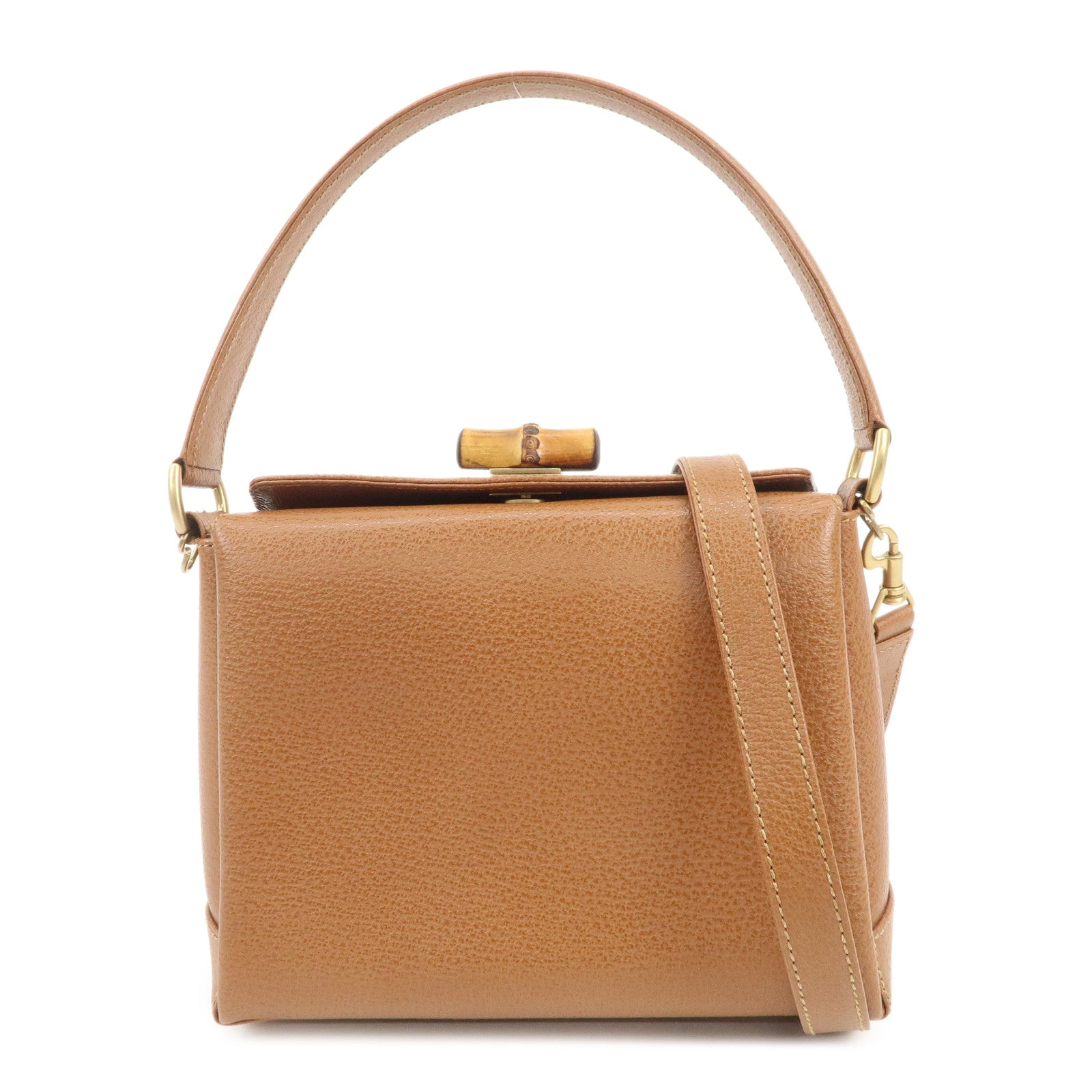 GUCCI Bamboo Leather 2Way Tote Bag Hand Bag Brown 000.926.0175