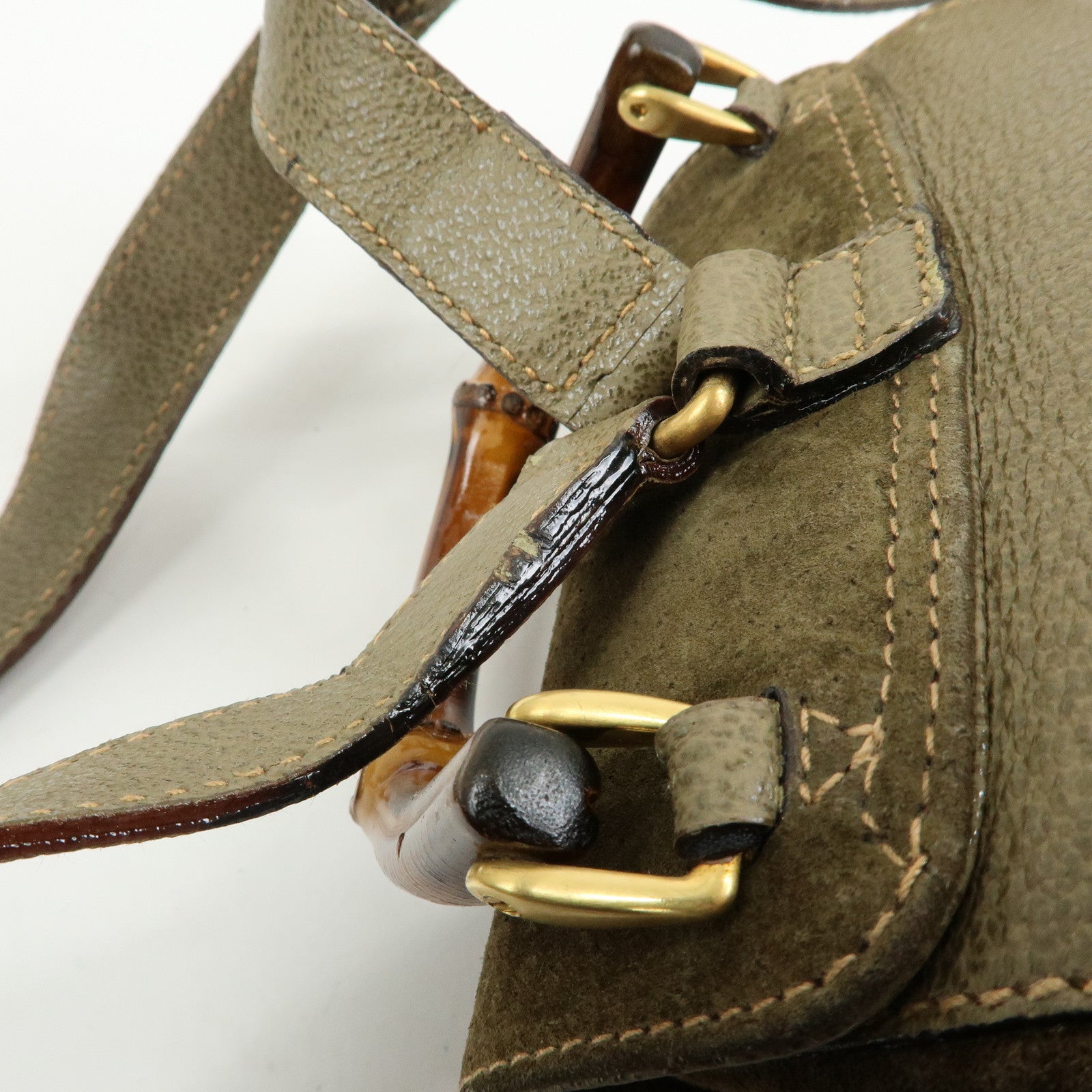 GUCCI Bamboo Suede Leather Backpack Rucksack Khaki 003・2058