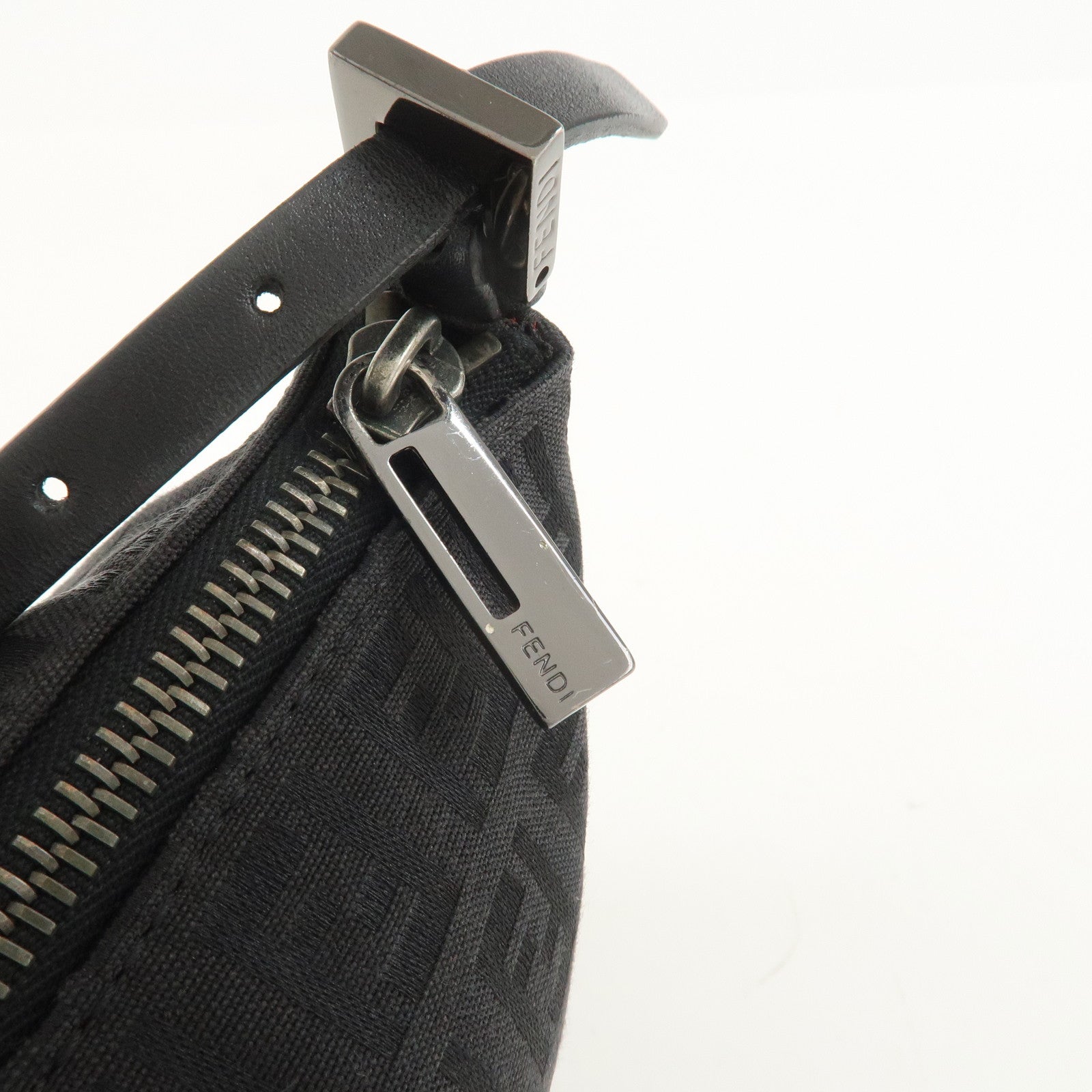 FENDI Zucchino Canvas Leather Shoulder Bag Hand Bag Black