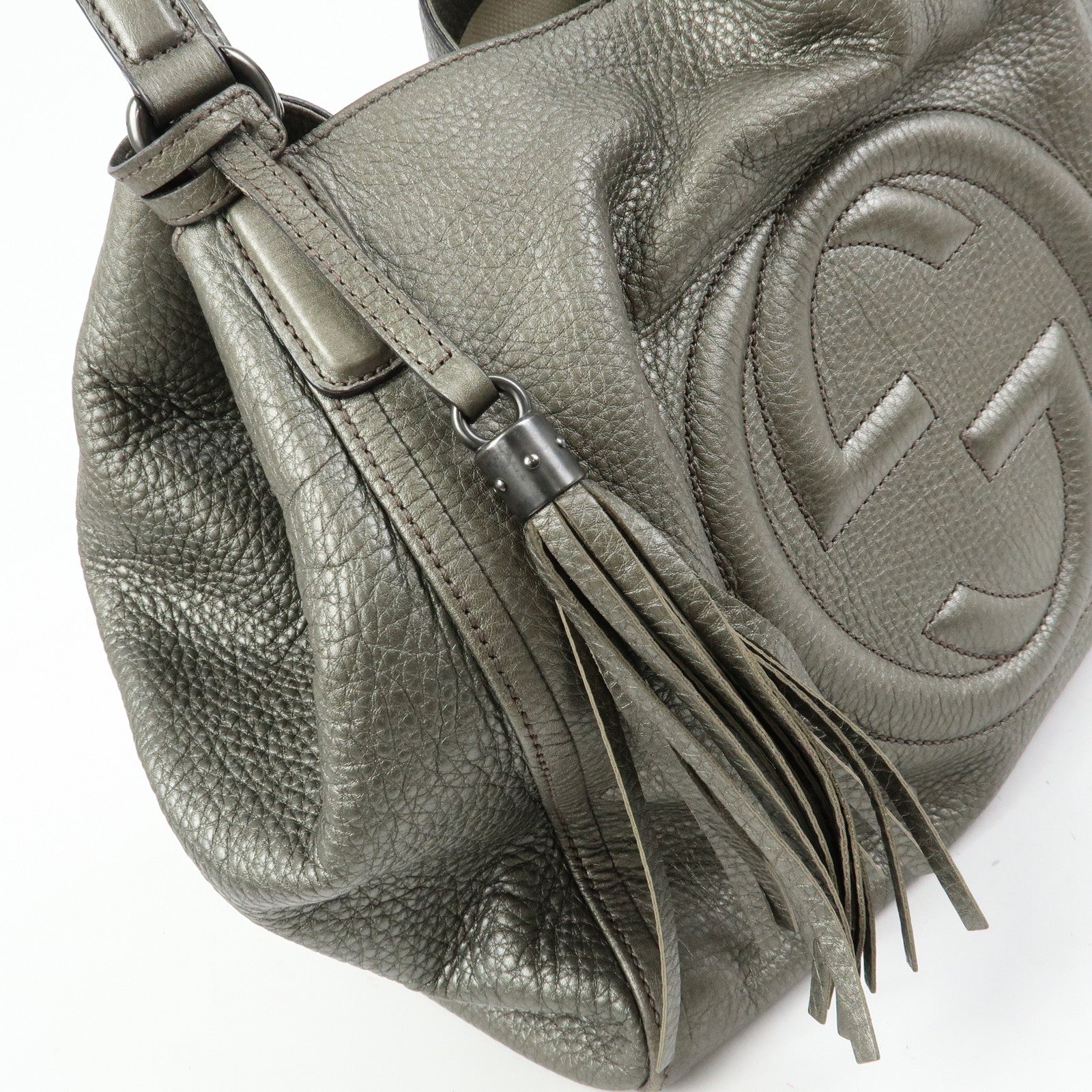 GUCCI SOHO Interlocking G Leather Tote Bag Hand Bag Silver 282309