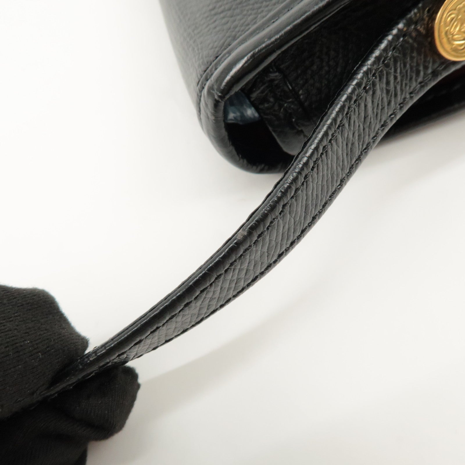 LOEWE Anagram Leather Shoulder bag Black Gold Hardware Used