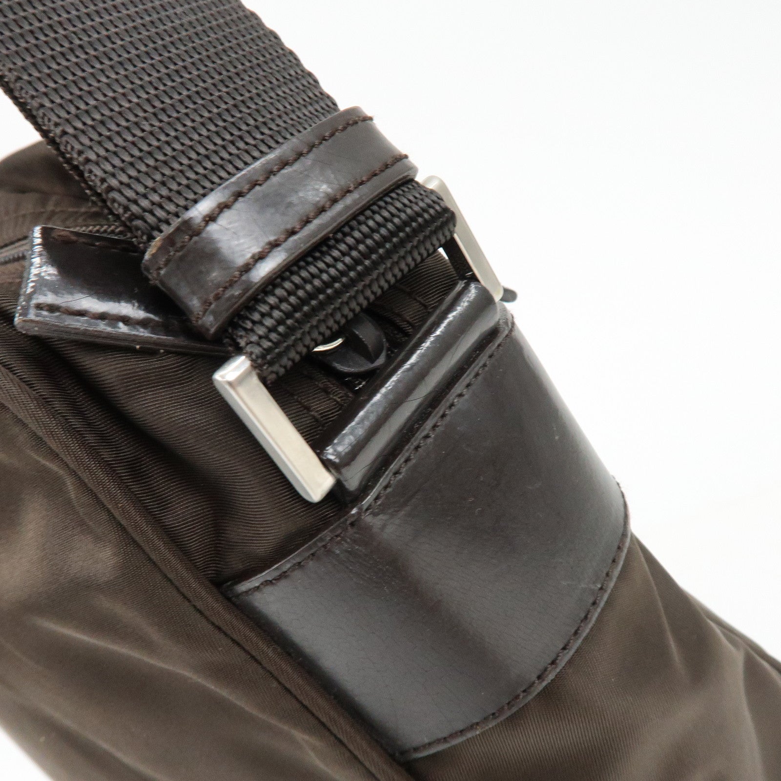 PRADA Triangle Logo Nylon Leather Shoulder Crossbody Bag Brown