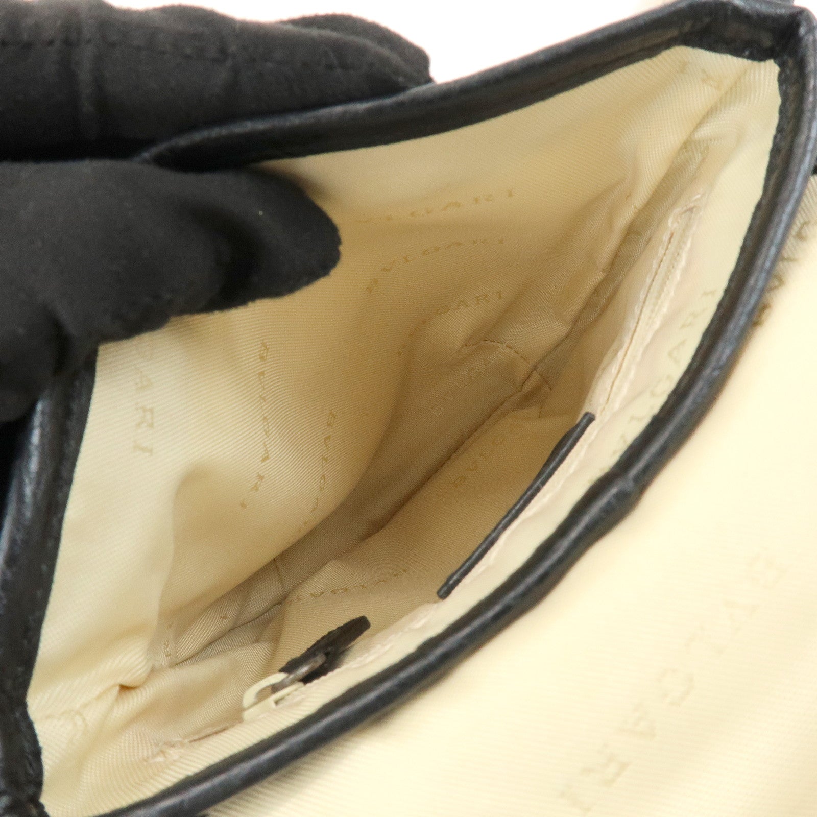 BVLGARI Canvas Leather Shoulder Bag Crossbody Bag Black