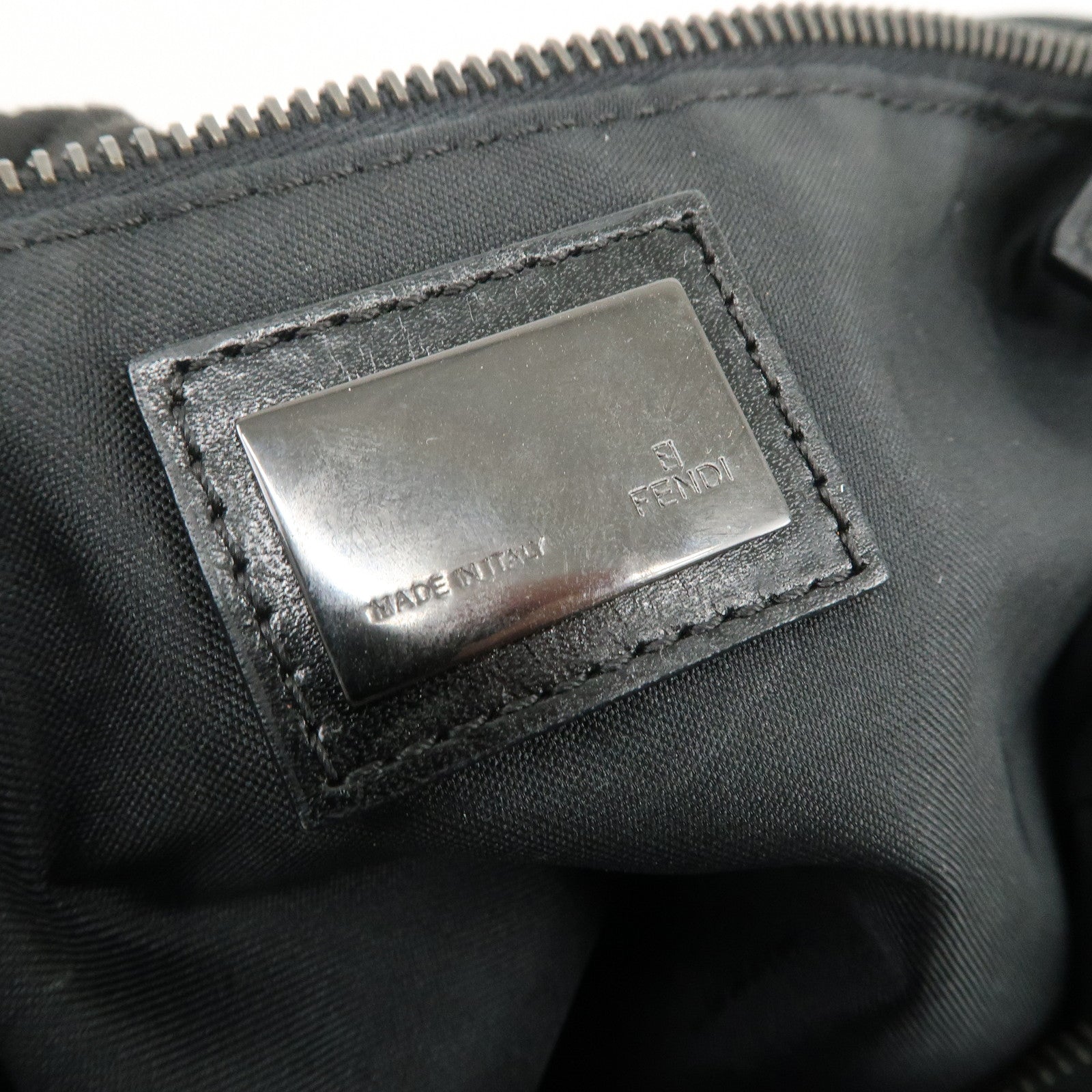 FENDI Zucchino Canvas Leather Shoulder Bag Hand Bag Black 7VA003
