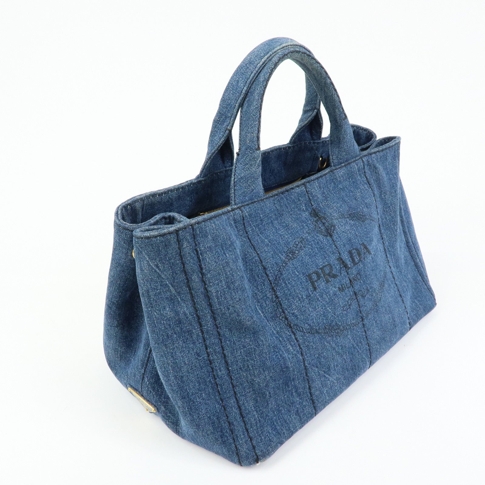 PRADA Triangle Logo Canapa Denim Large 2Way Bag Tote Bag B2642B