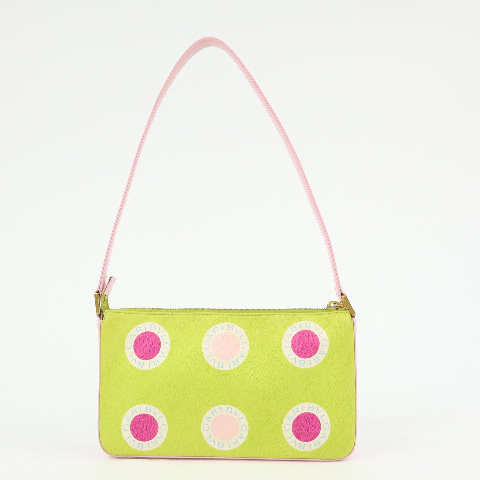 BVLGARI Nylon Leather Shoulder Bag Hand Bag Light Pink Light Green