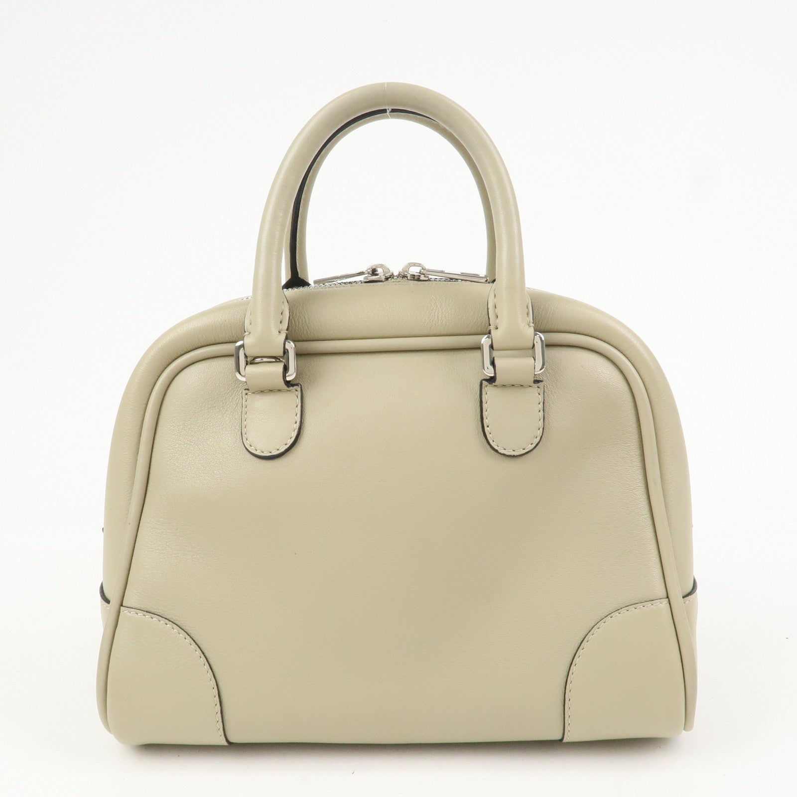LOEWE Anagram Amazona 75 Leather Hand Bag Beige Silver