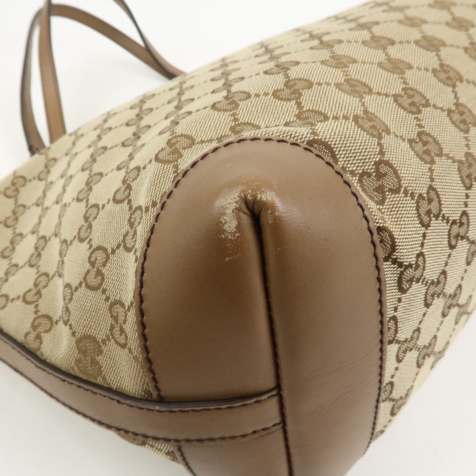 GUCCI GG Monogram Canvas Leather Tote Bag Brown 247209